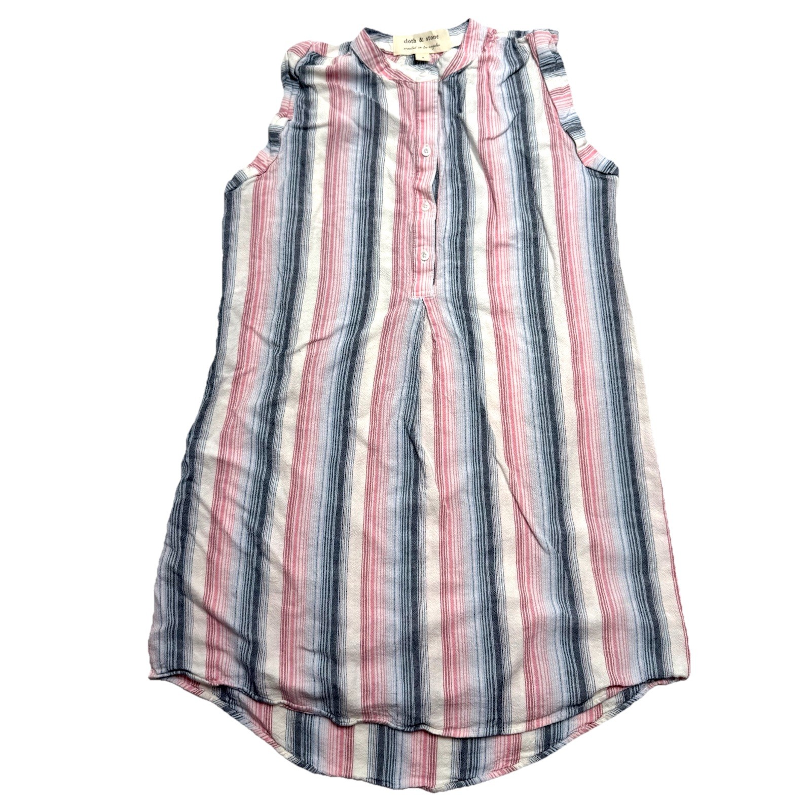 Cloth & Stone Striped Shirt Dress Button Top Sleeveless Linen Rayon Blend Small