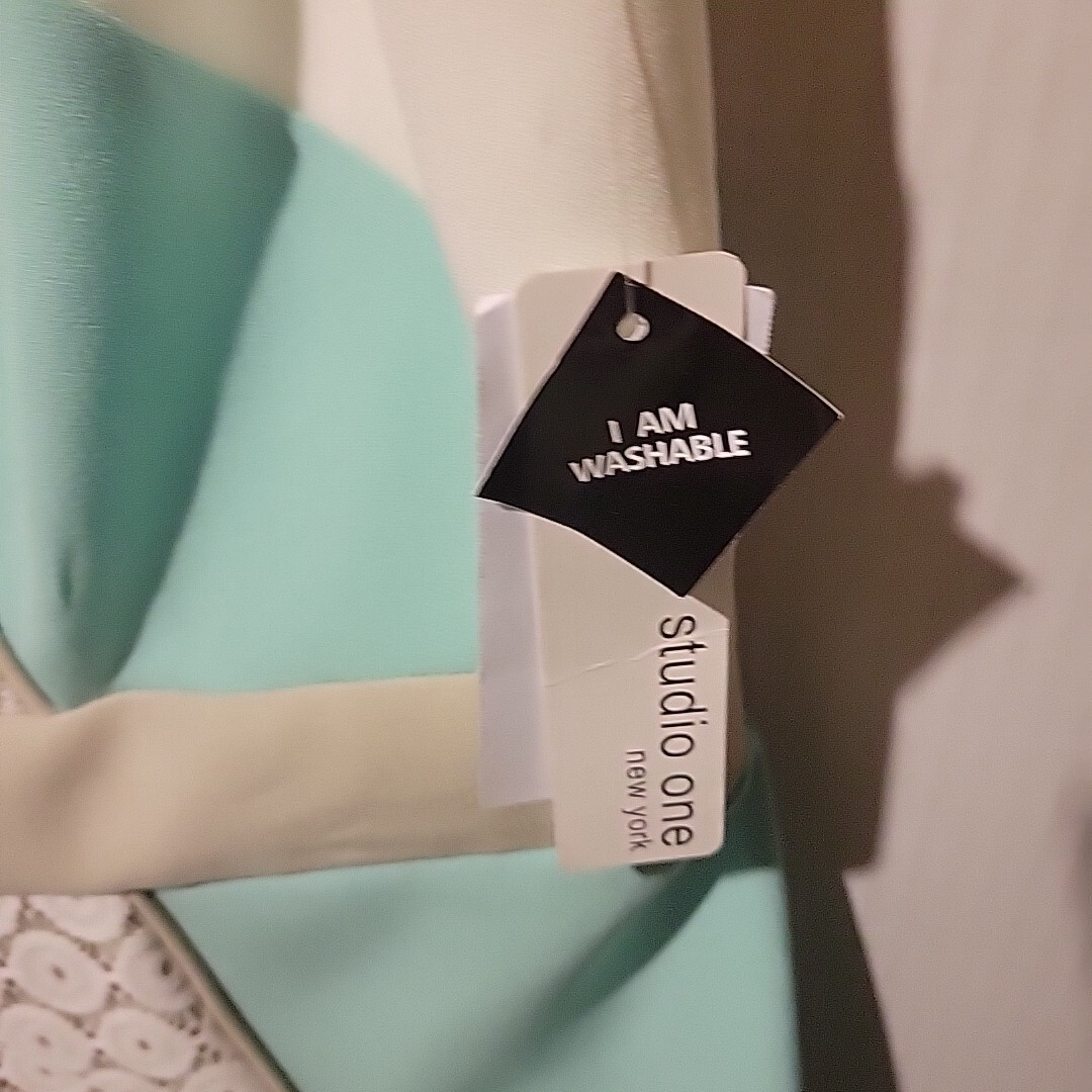 Size 10 Dress Teal, Gray White Sleeveless A Line Lace Accent Studio One New York
