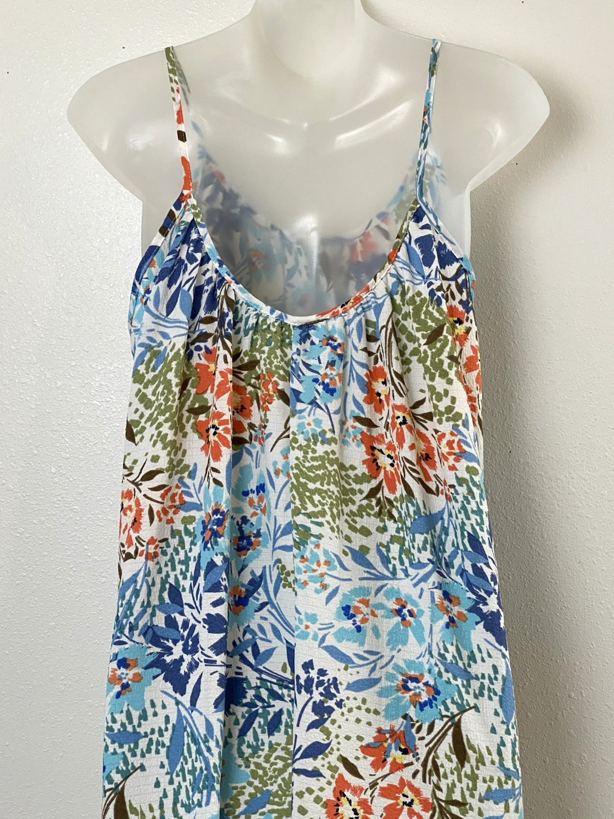 Three Bird Nest Ellie Ruffle Midi Dress Small Floral White Blue Green Boho