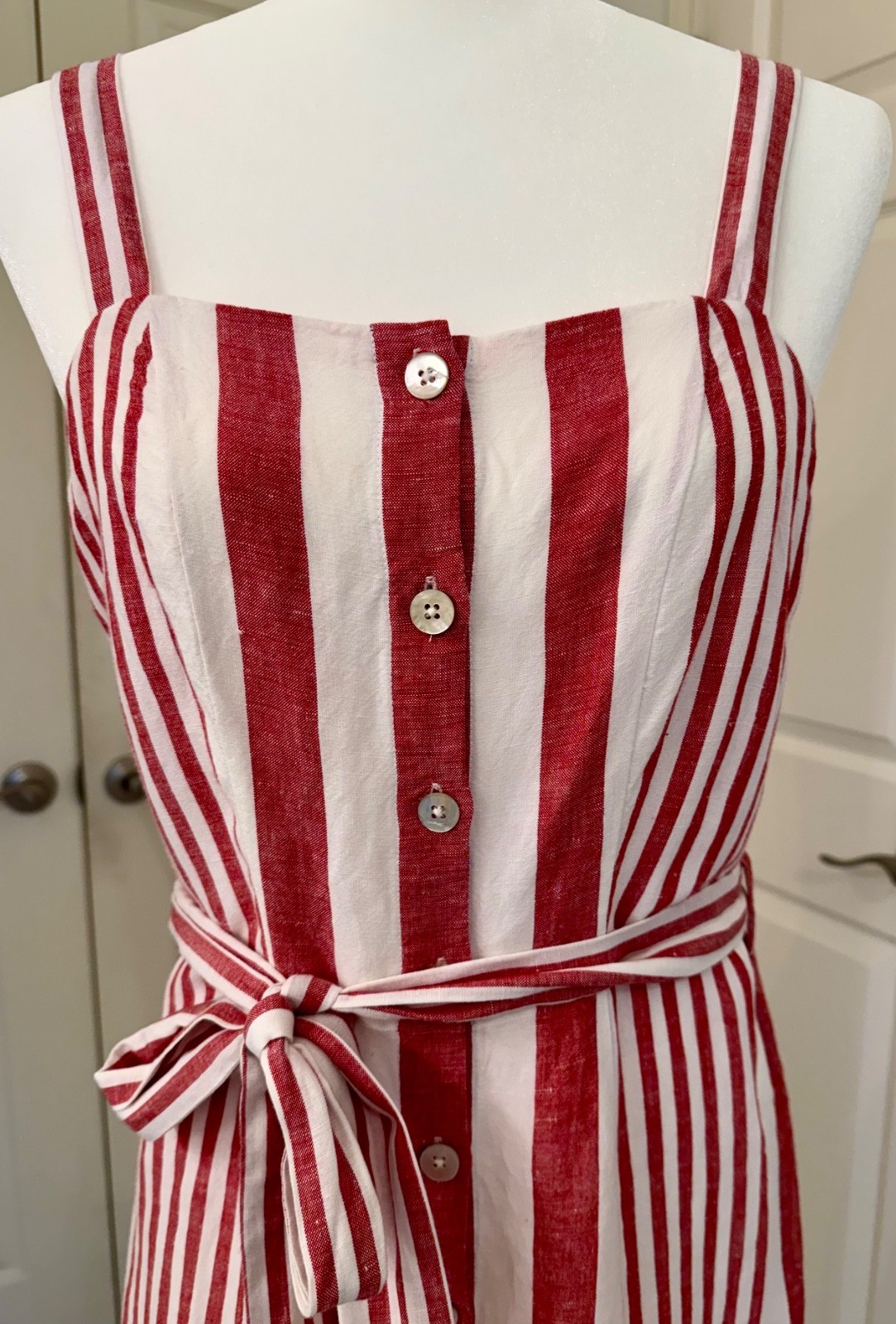 Rails Clement Dress M Medium Montreal Stripe Tie Waist Linen Rayon Blend Midi