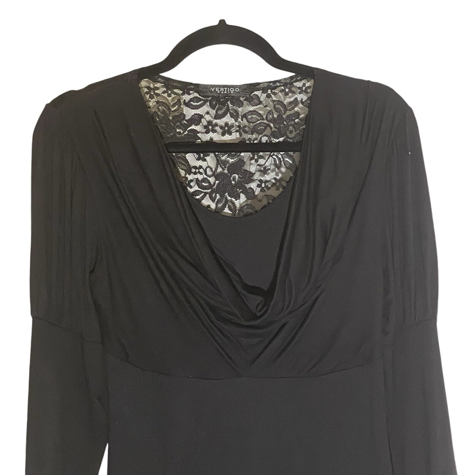 NEW Vertigo Paris Black Lacy Back Jersey Knit Long Sleeve Midi Dress sz Medium