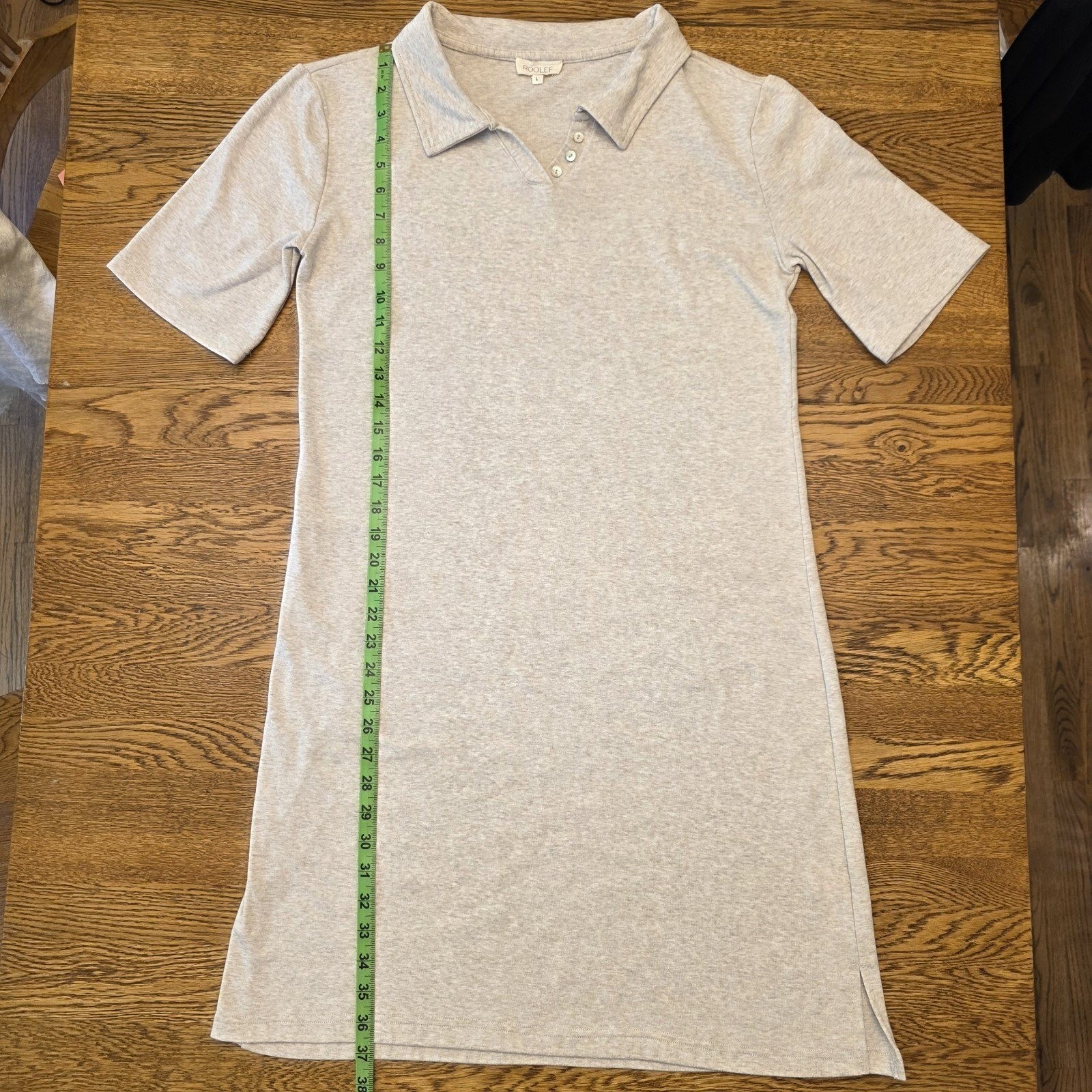 Roolee Womens Oatmeal Heather Polo Tie Waist Short Sleeve Dress Womens L Office