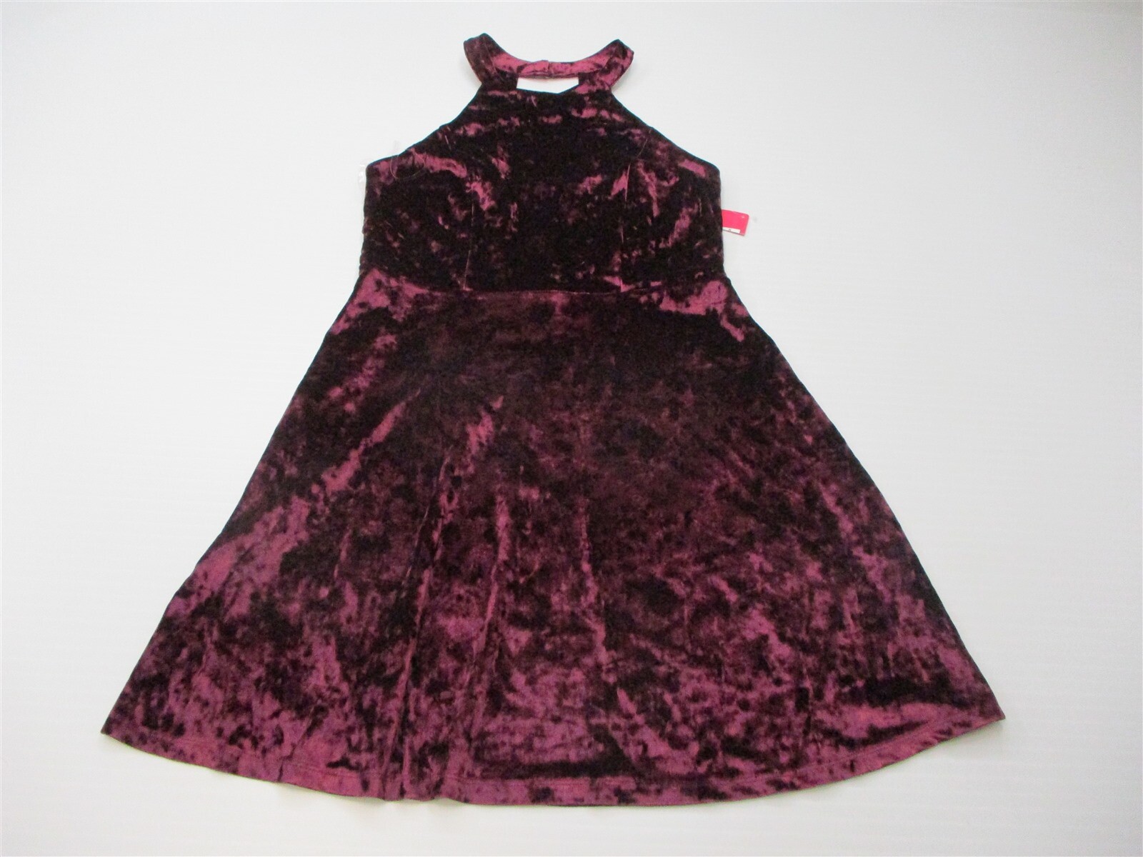 new XHILARATION Women’s Size S Halter Cutout Purple Crushed Velvet Flare Dress