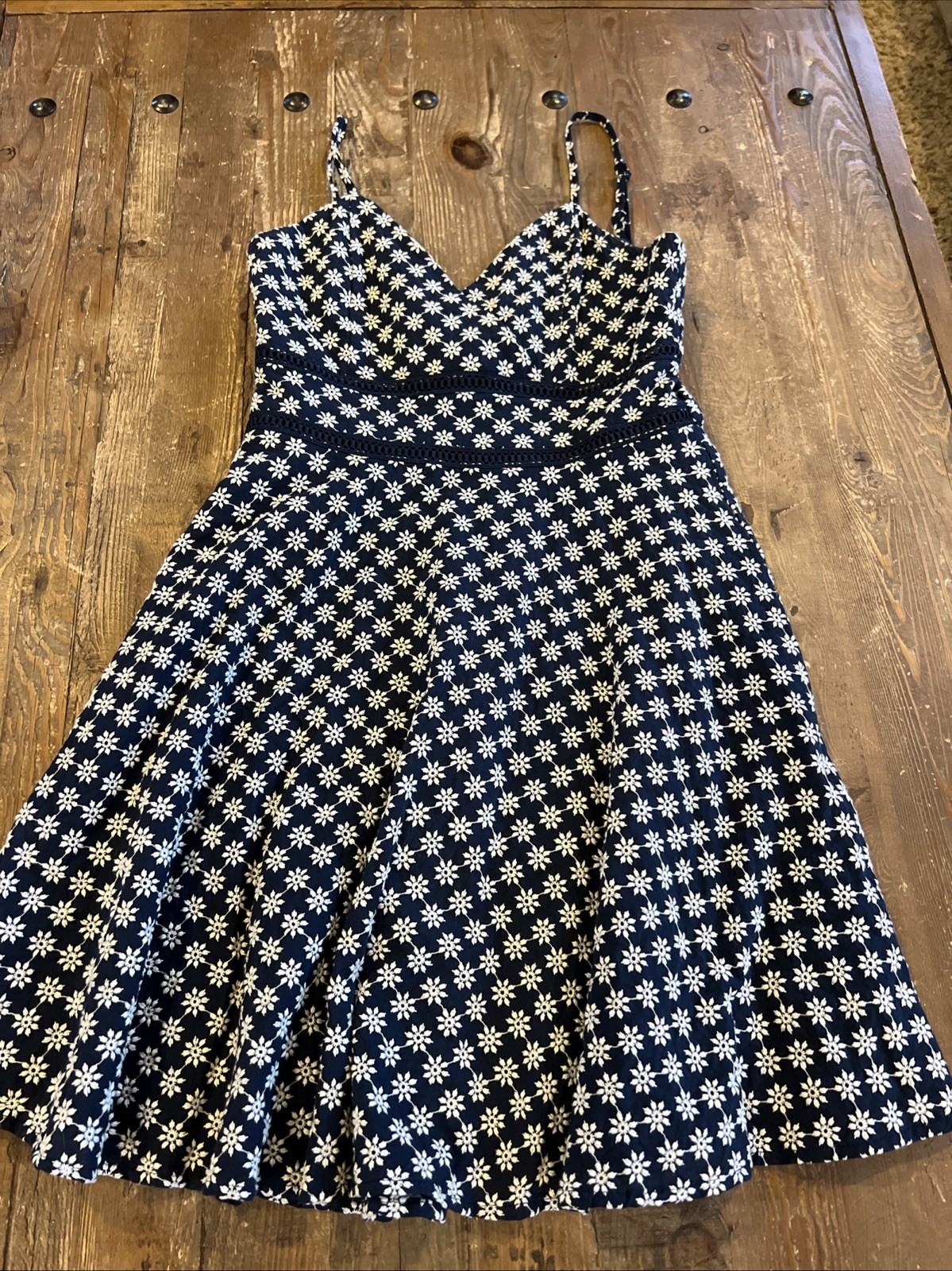 Trixxi Embriodered Fit & Flare Mini Dress Floral Print Summer Navy White Boho S