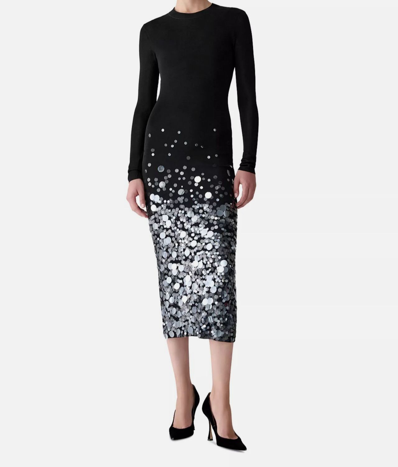 Carolina Herrera Women’s Black Sequin Embellished Round Neck Dress Size M