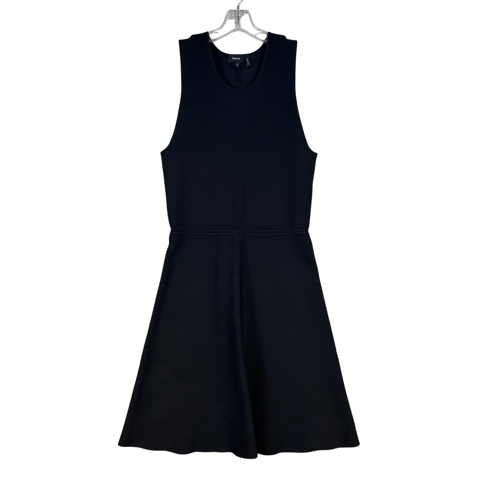 Theory Black Fit & Flare Knit Sleeveless Dress Knee Length Small LBD Minimalist