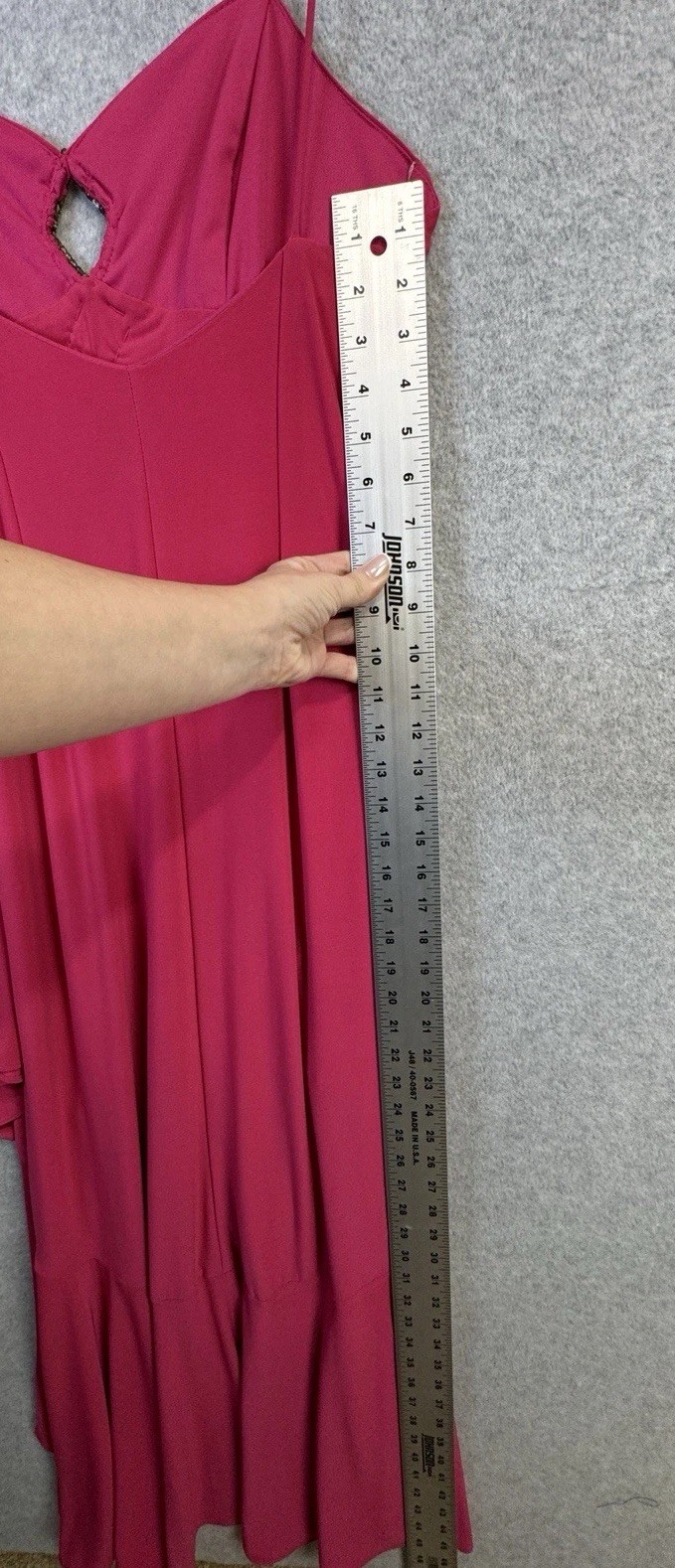 VTG Fiesta M Hot Pink Rhinestone Ruffle Hem Dress Asymmetrical Y2K