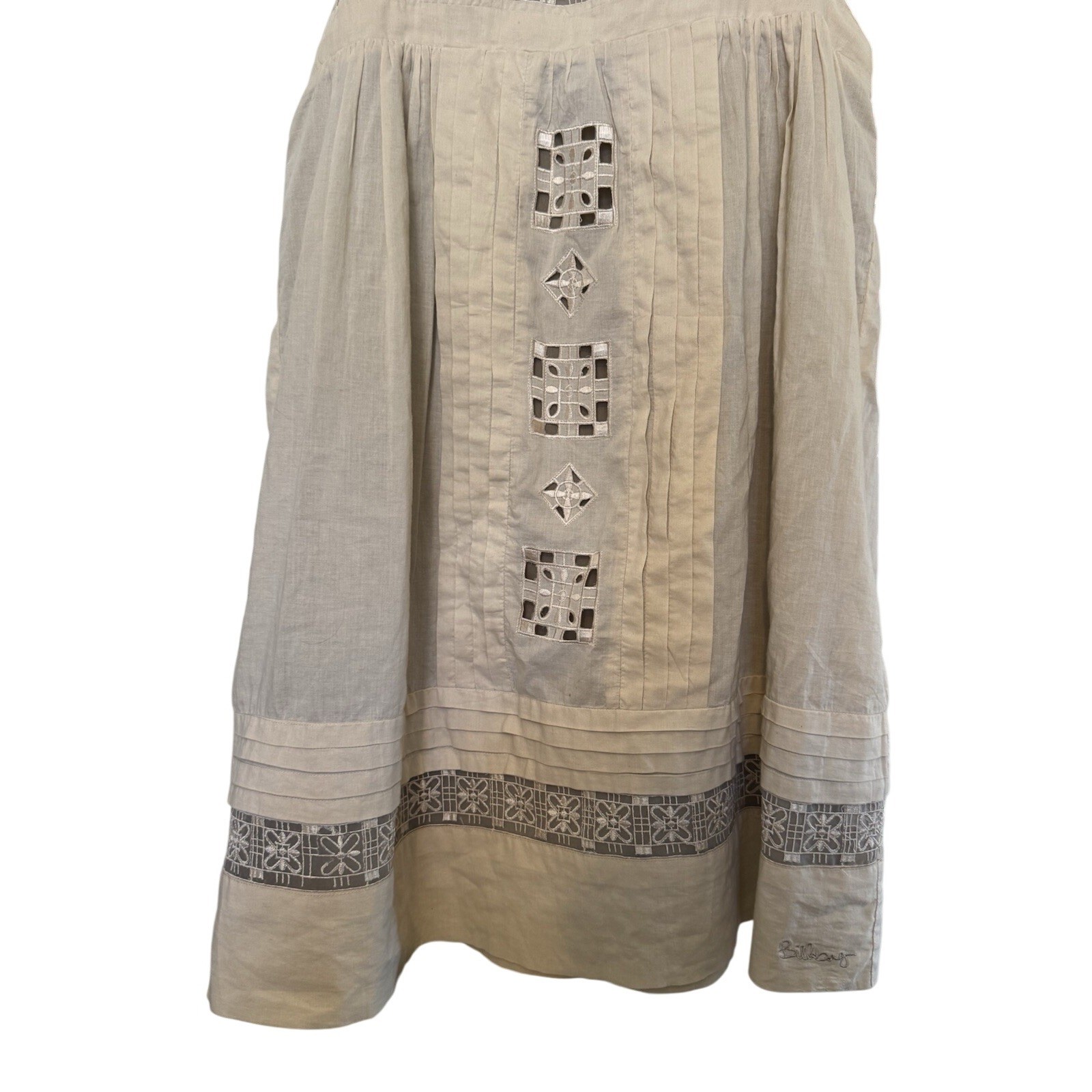 Billabong Sleeveless Mini Dress Beige Embroidered Cutout Casual Summer
