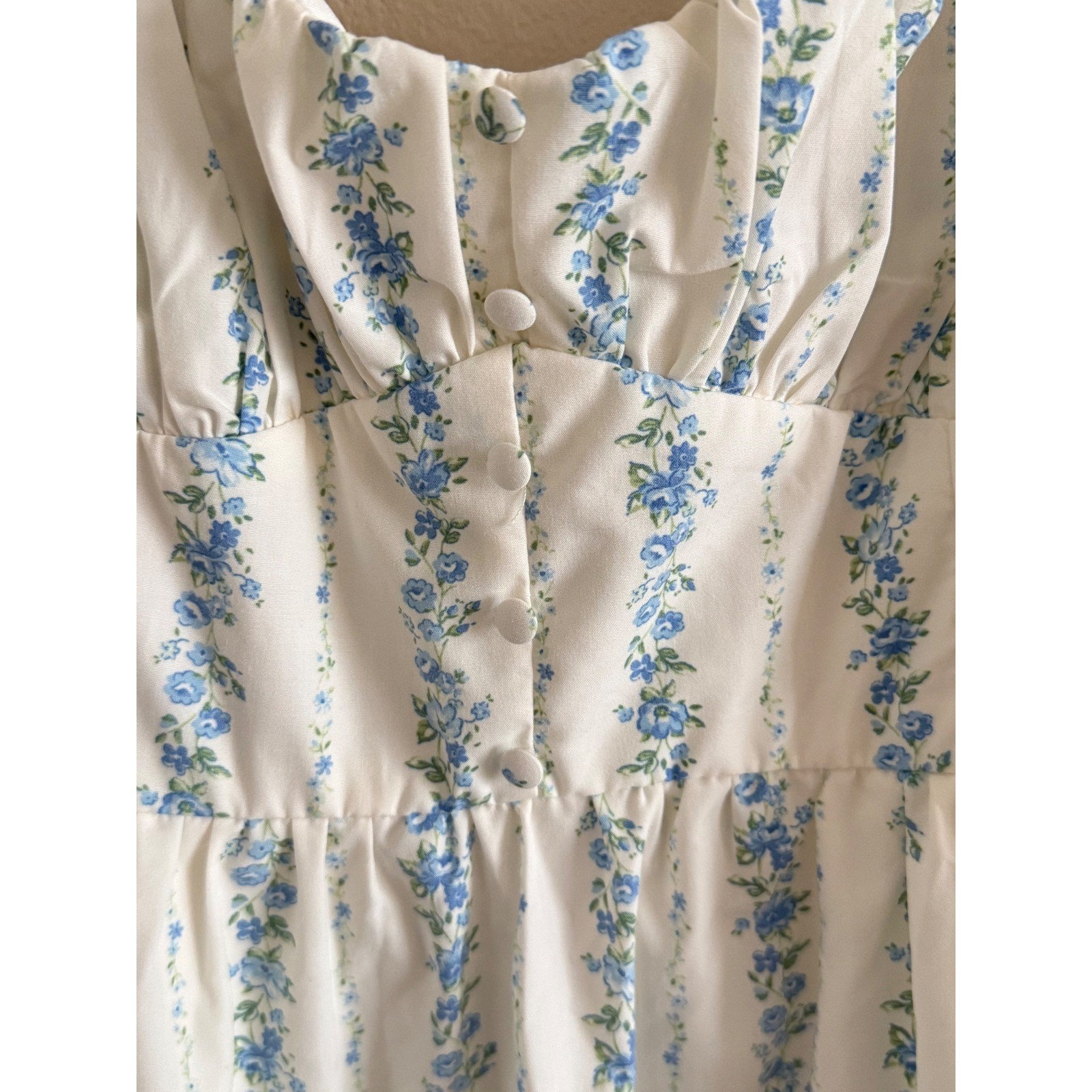 Blu Pepper Blue Floral Stripe Smocked Midi Dress Cottagecore XL