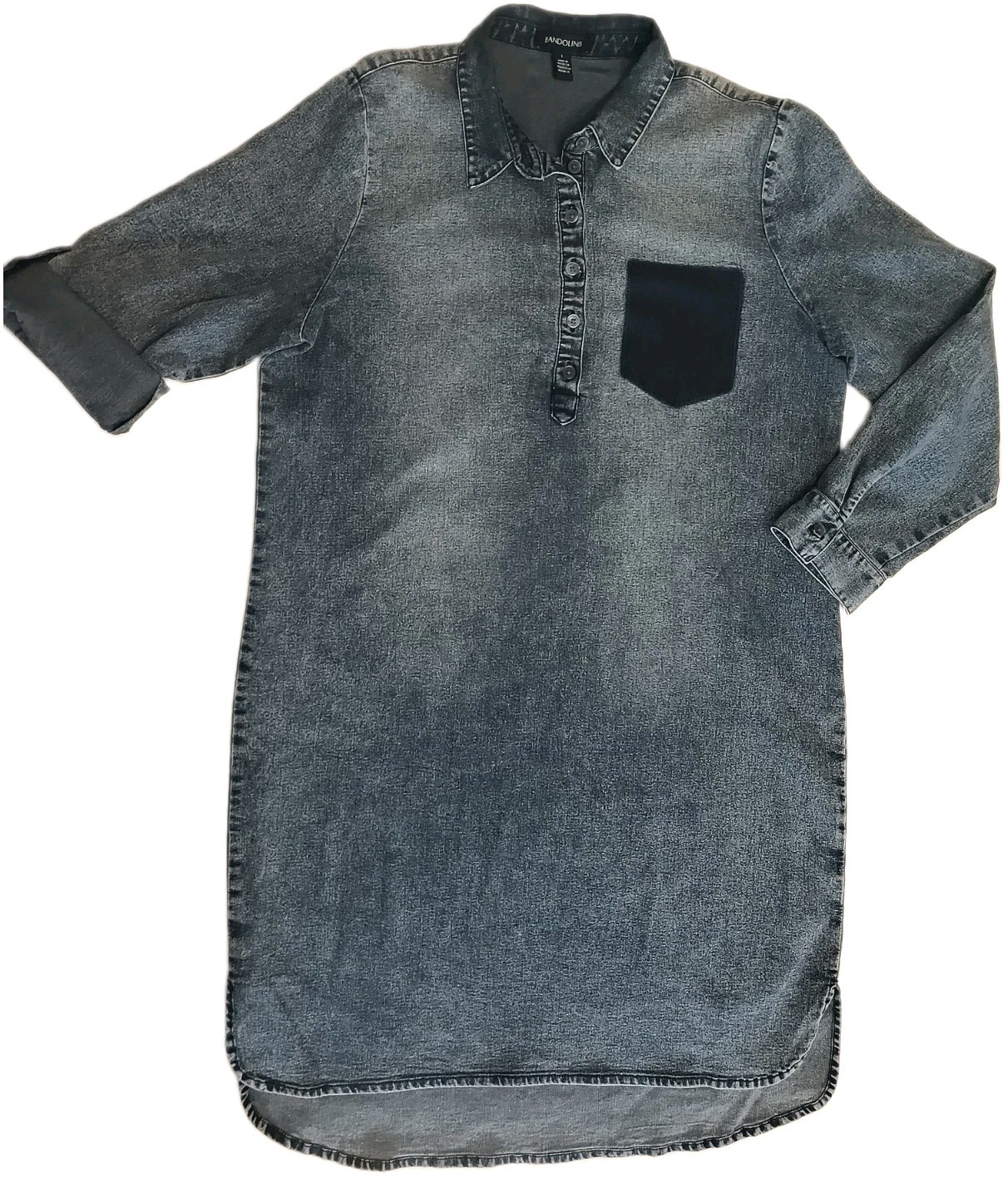 Bandolino Women’s Long Denim Tunic Shirt Size L Washed Indigo Blue Casual