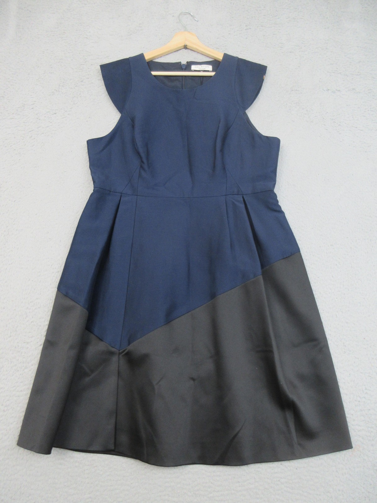 Halston Heritage Dress Womens 14 Blue Black Colorblock Fit & Flare Midi Evening