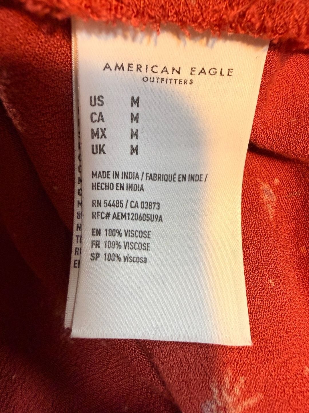 American Eagle Rust Floral Button Front Tie Waist Mini Dress w Pockets Size Med
