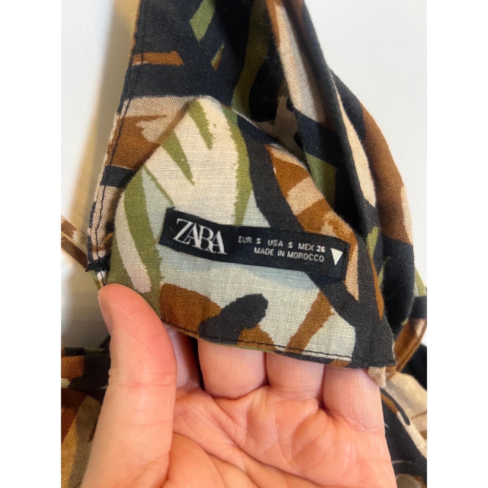 Zara Womens Mini Dress Cutout Knot Front Tropical Leaf Print Brown Green Size S