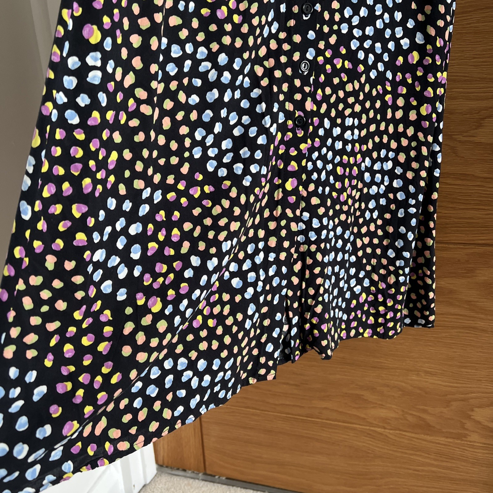 Nobody’s Child Black Dot MultiColour Midi Dress Button Down Sleeveless 8 viscose