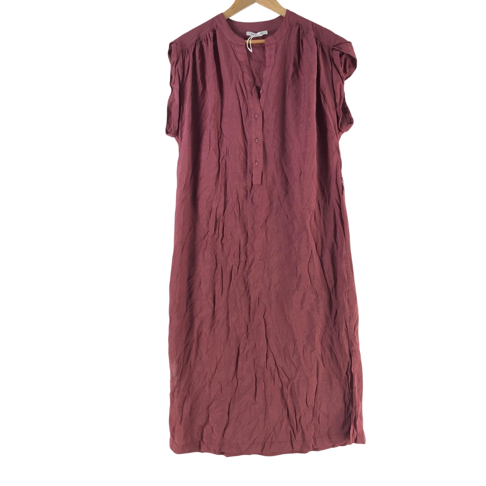 Refinity Dress Womens 2XS Pink Henley Cap Sleeve Trapeze Shift Midi 136692