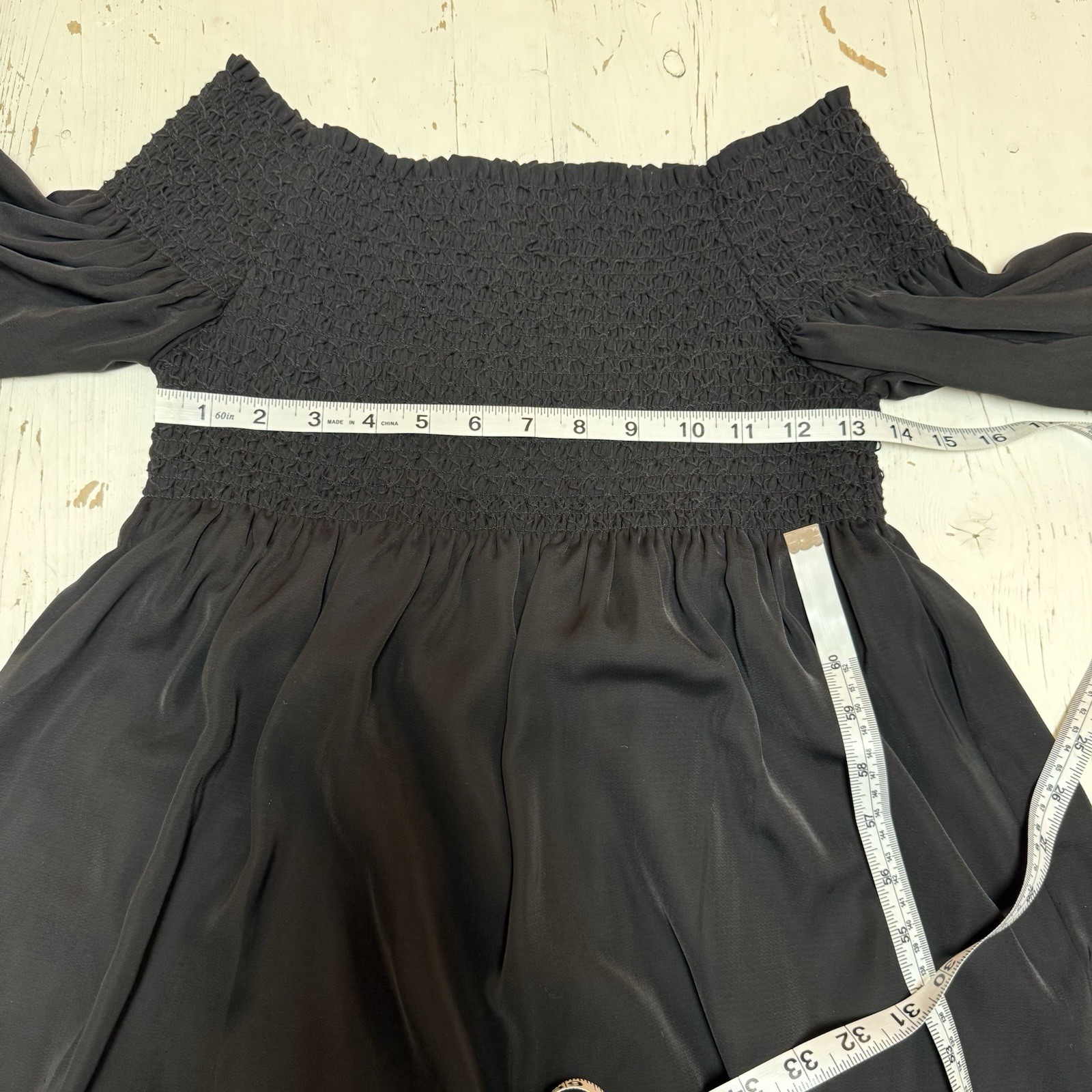 Tuckernuck Jade Melody Tam Smocked Shift Dress XS Black Satin Silky Tunic