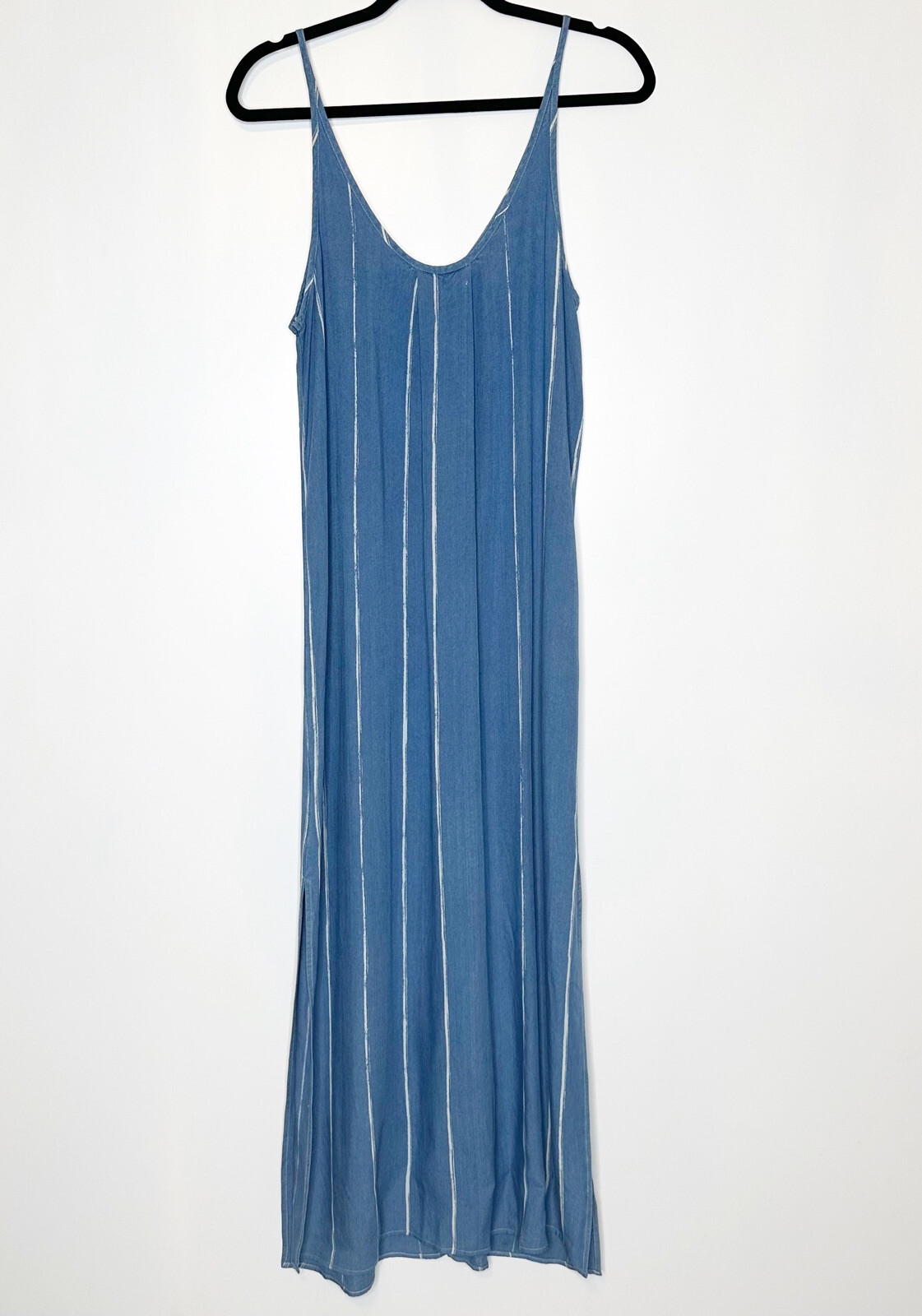 Bella Dahl Chambray Striped Button Down Dress Women’s Sleeveless White Blue S