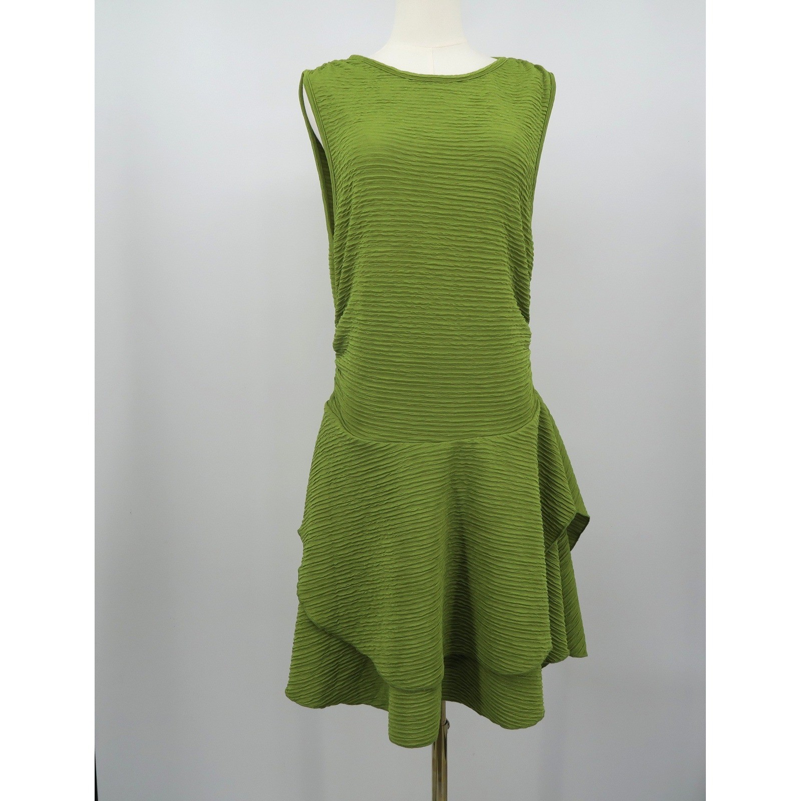 Micas Olive Green Textured Plisse Tiered Drop Waist Mini Dress 0XL