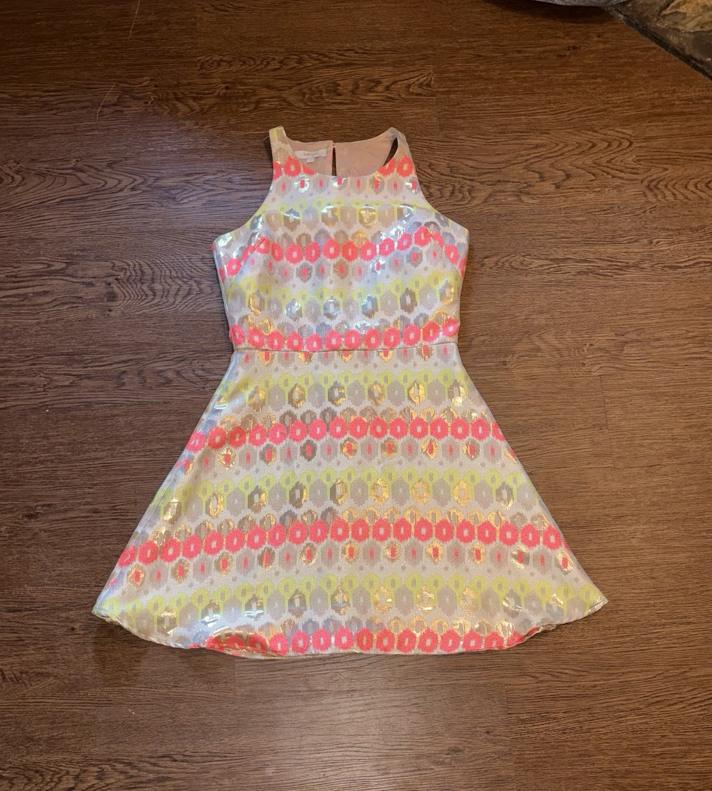 Britt Ryan Neon Aztec Metallic Halter Mini Dress – Size 2