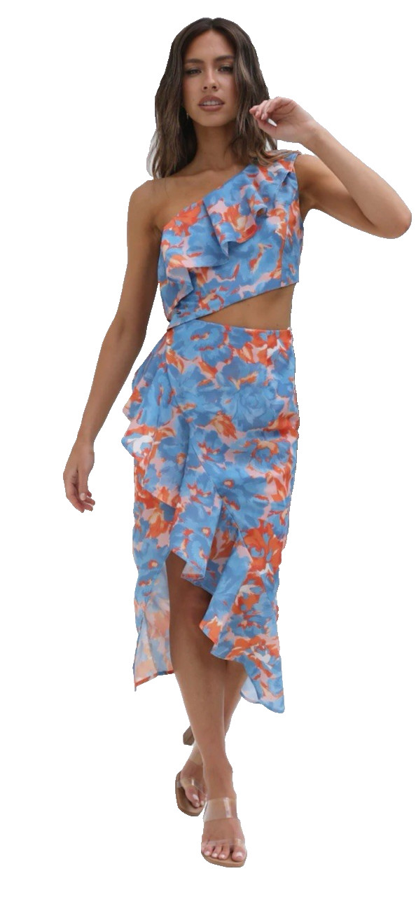 Hello Molly 2Pc Set Blue Size 4 Crop Top Midi Skirt Co Ord Vacation Wedding