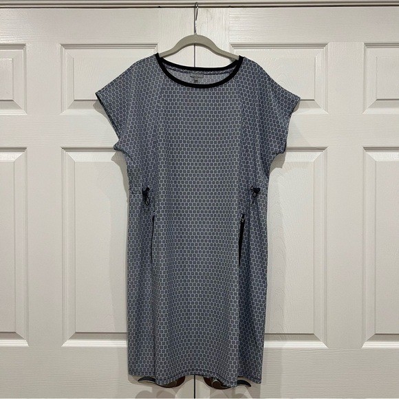T by Talbots Zip Pocket Adjustable Waist Geometric Midi Dress Womens Size Large