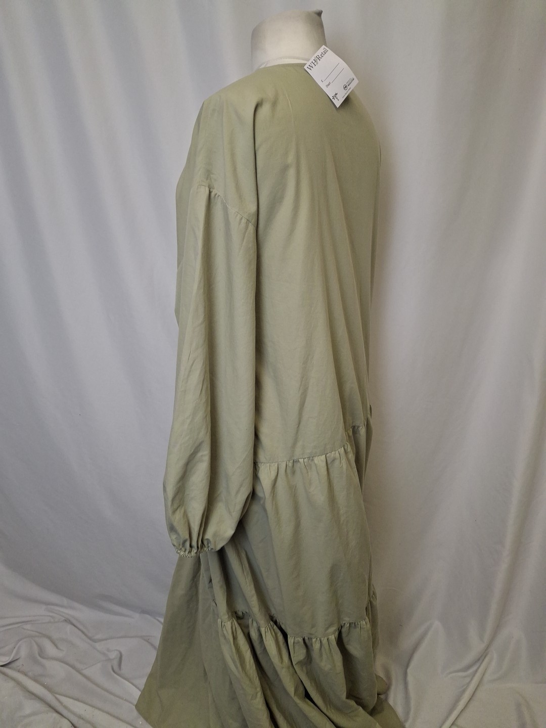 ASOS Long Sleeved Maxi Wrap Dress Tiered Light Sage Green Women’s UK20 C5529
