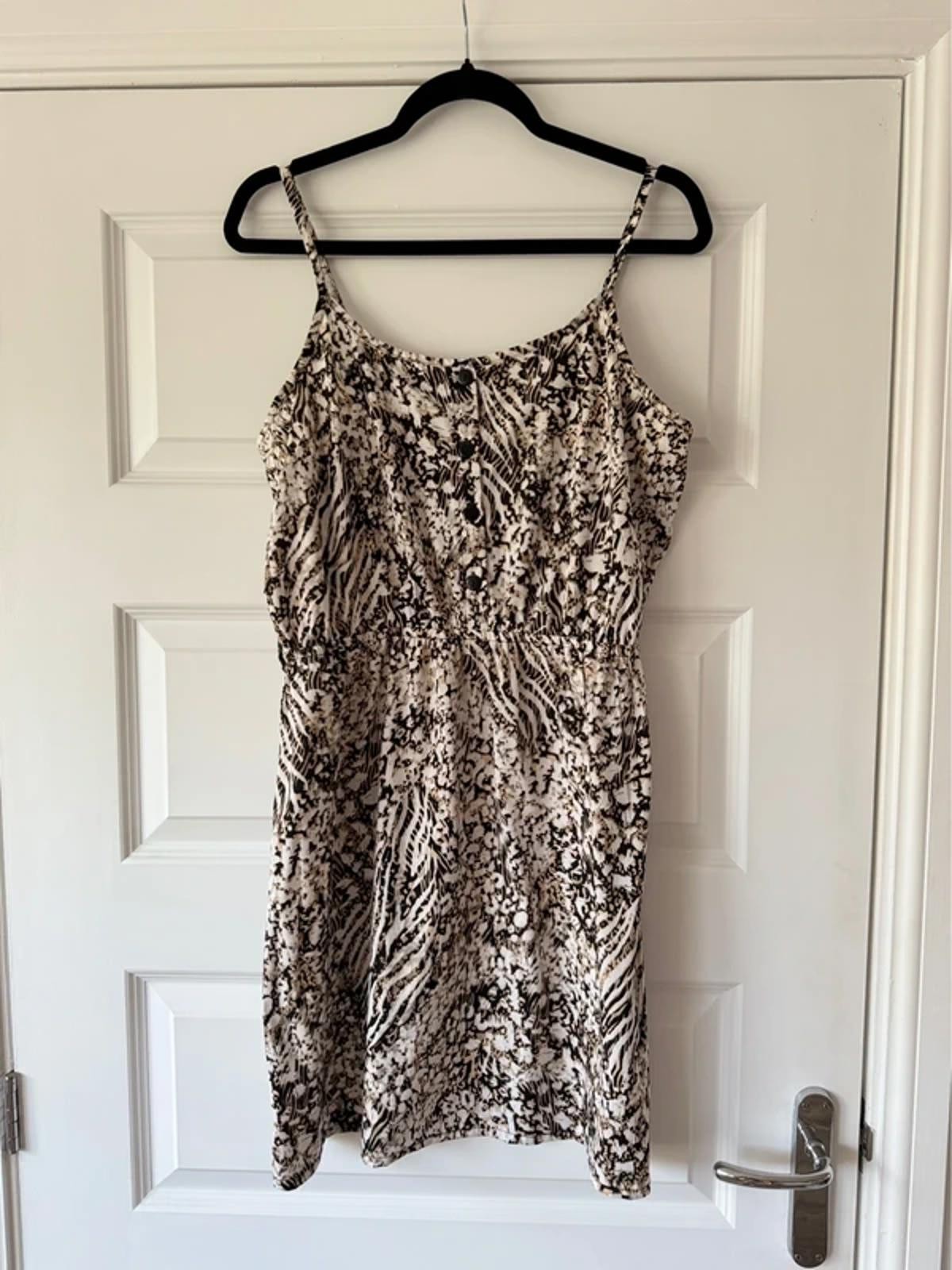 Pep&Co Black bright & White Animal Strappy Mini Summer Dress Uk14 Eur 42