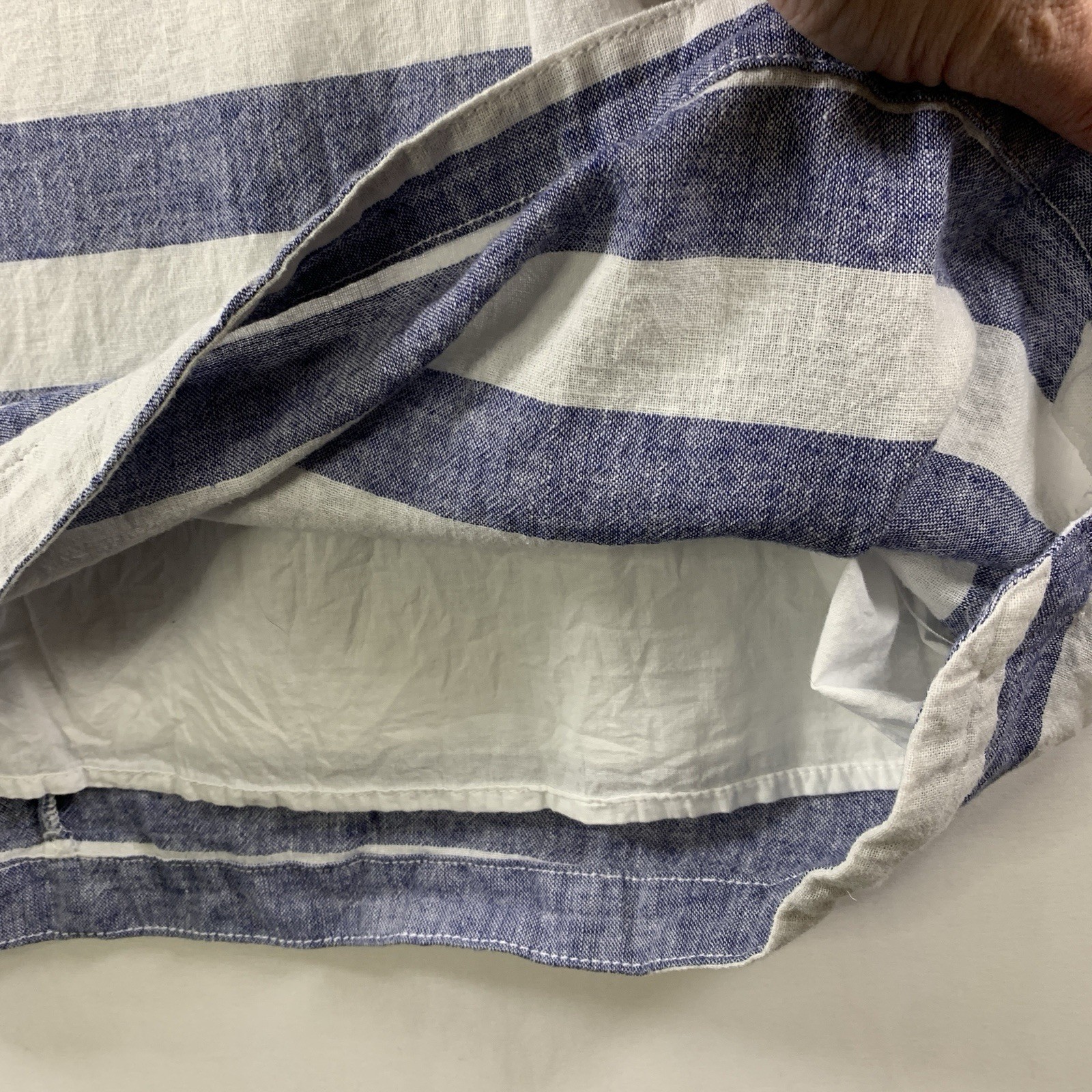 Womens Linen Blend Striped Shift Dress Sz M Fisherman Coastal Nautical Beachy