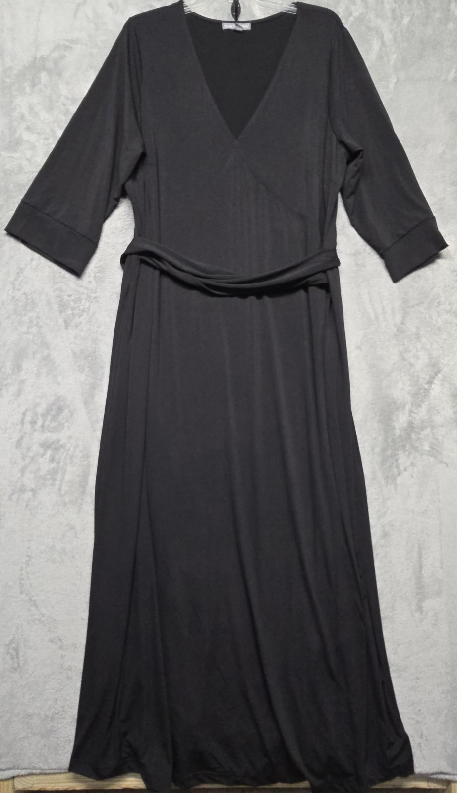 Jessica London Dress Womens Size 22W Black Maxi Belted V Neck 3/4 Sleeve Jersey