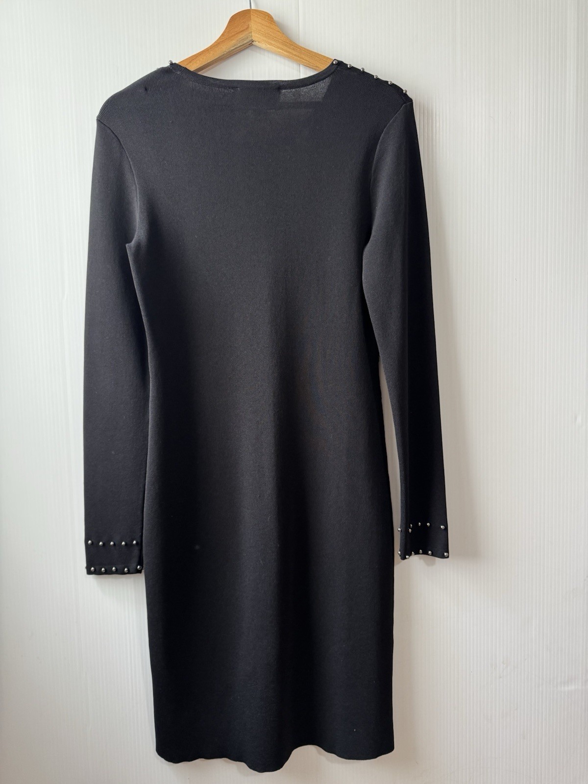 Josef Ribkoff Black Studded Midi Dress Long Sleeve Elegant Sheath Sz M Women’s