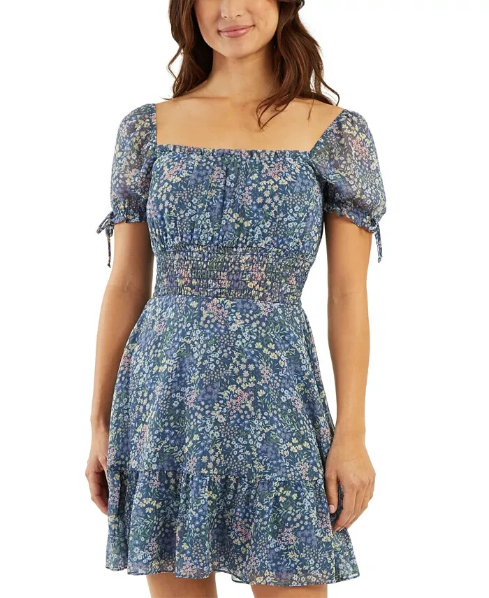 BCX Juniors’ Smocked-Waist Peasant Dress MSRP $59 Size L # 12A 1847 Blm