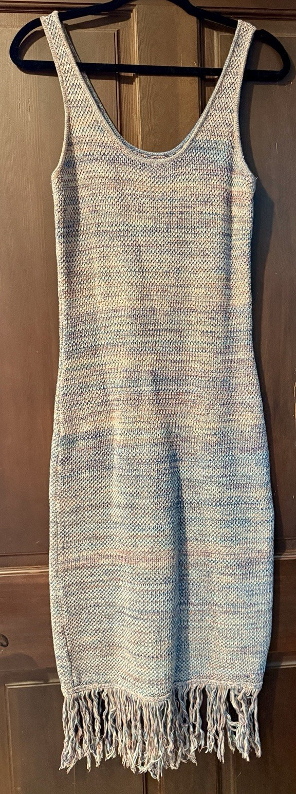 Future Collective Multicolor Space Dye Knit Fringe Hem Midi Dress Scoop Neck M