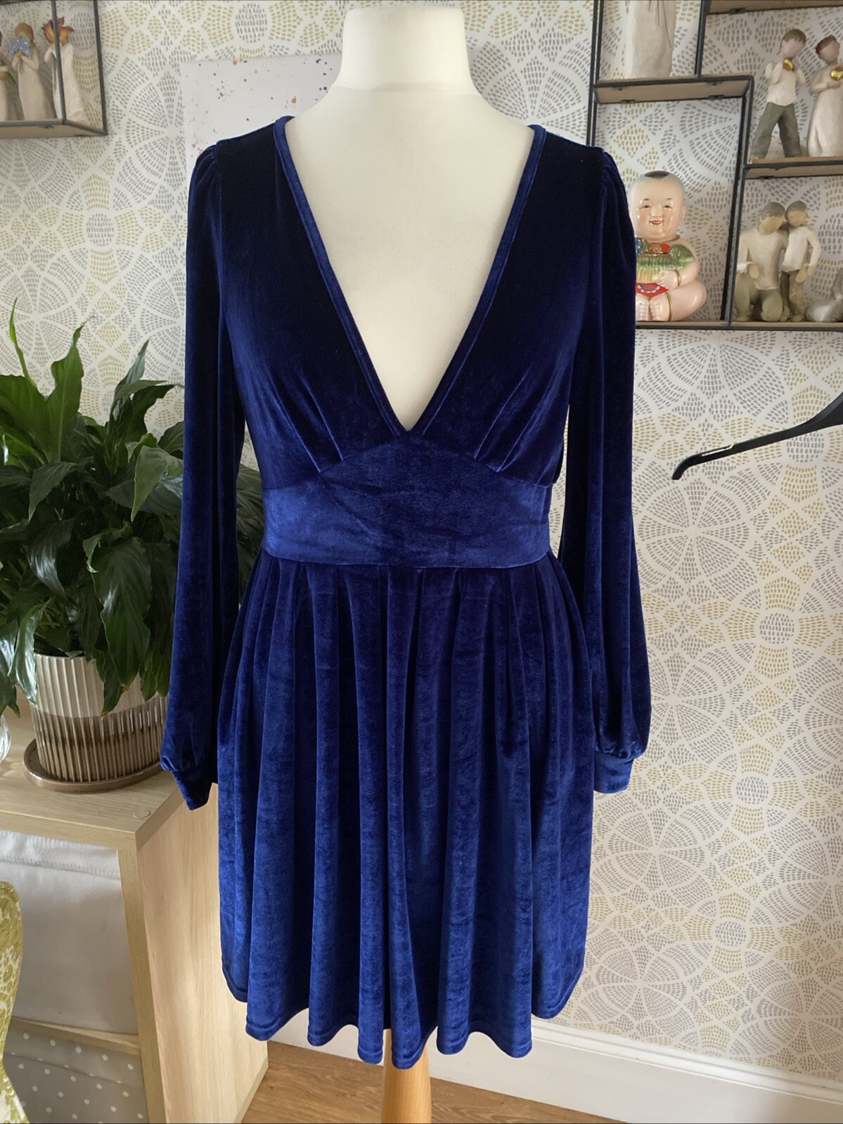 Royal Blue Velvet Dress Size 16 Shein Long Sleeve V Neck Party