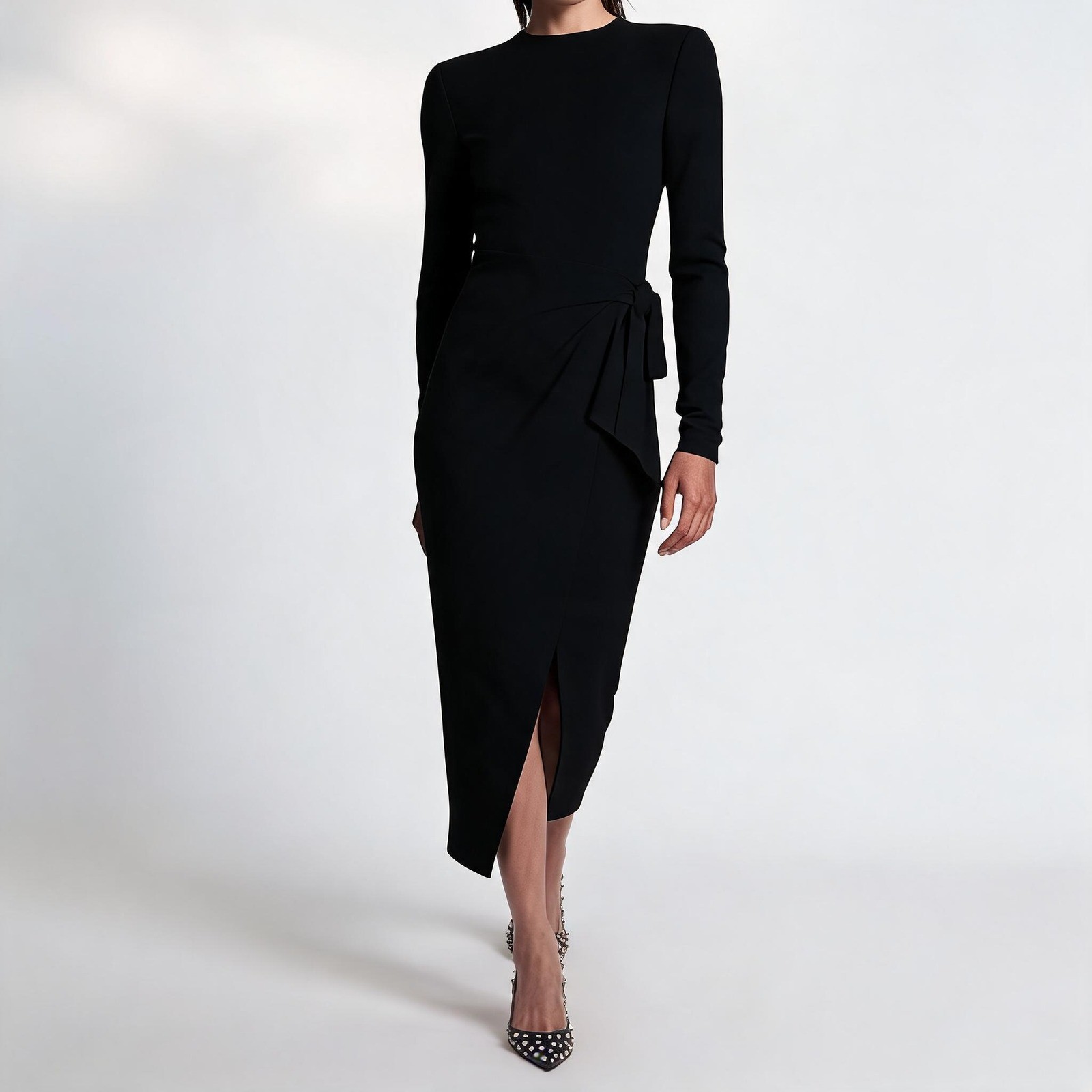 Isabel Marant Etoile Midi Dress Lisy Wrap Black Wool Linen Blend Size 42 Large