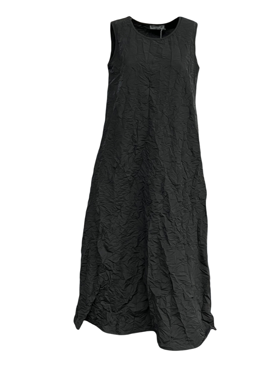 Neirami Women’s Black Crumpled Fabric Dress Over Egg D002J0 Made In Italy
