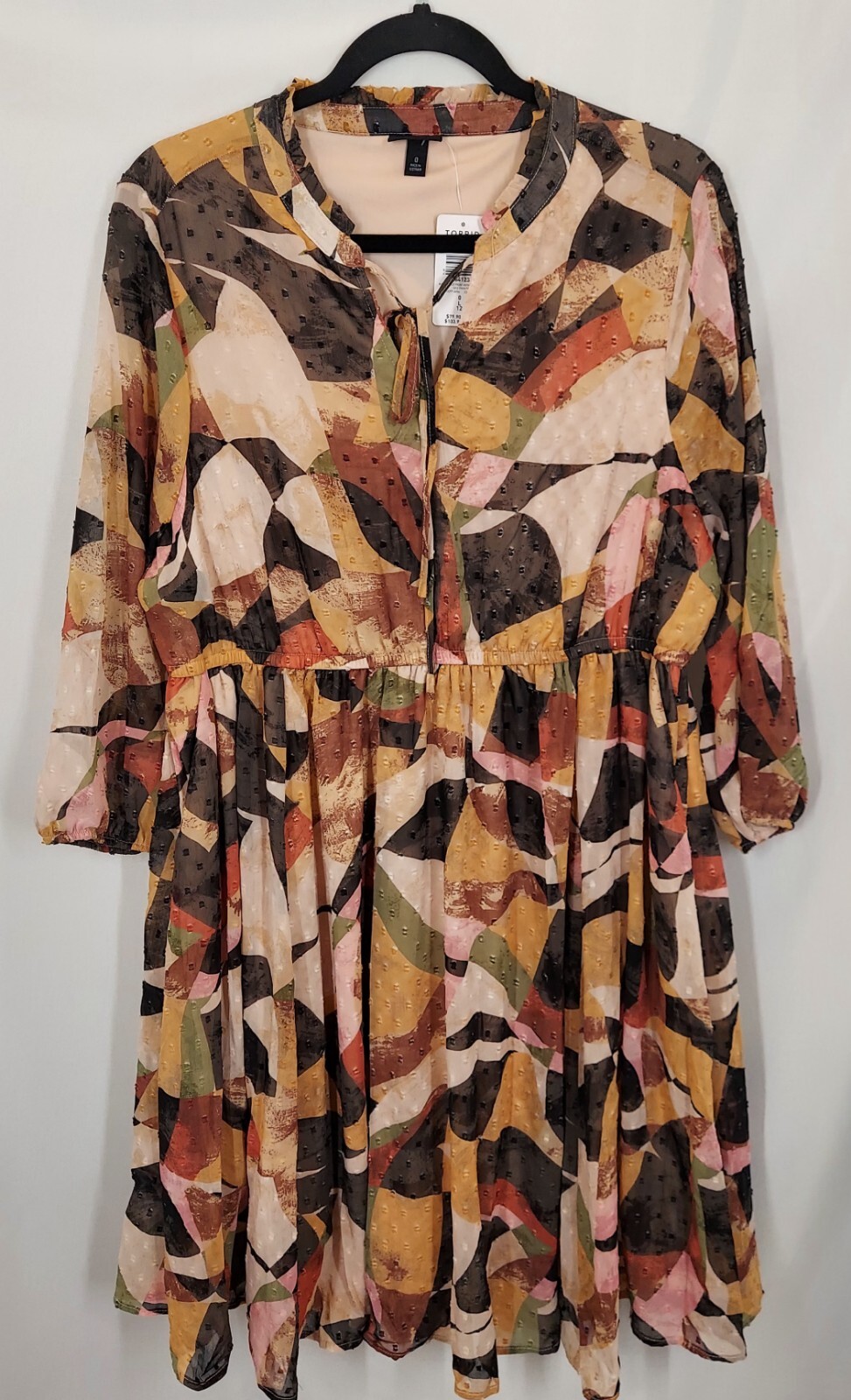 Torrid multi color sheer sleeved.Dress knee length blousy Ruffeled Neckline Ff6