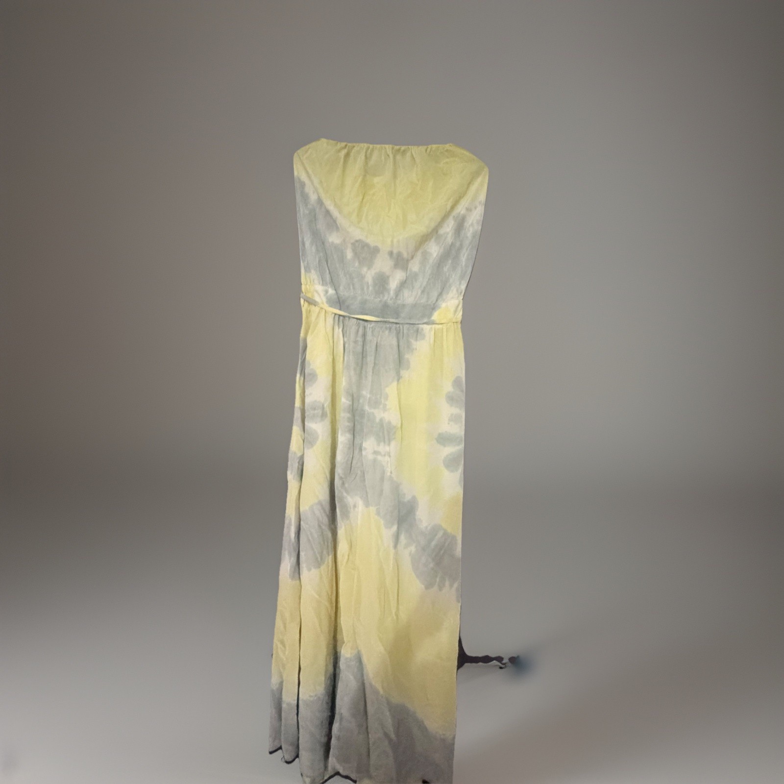 GYPSY Emma Tube Maxi Dress 100% silkPastel yellow/gray/ white Size L bohemian