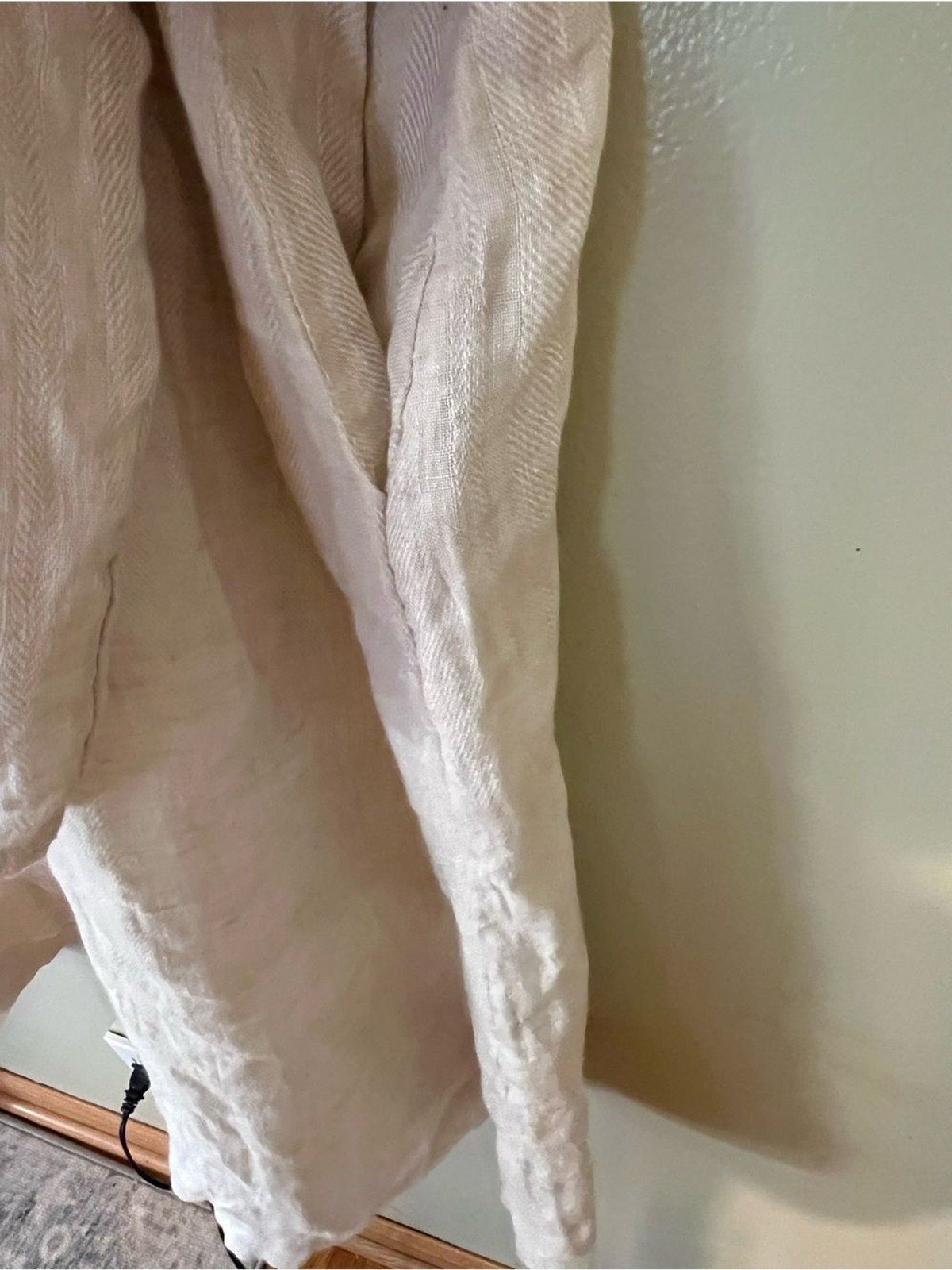 Flax Linen Button-Front Long Roll Top Sleeves Dress Coastal Beige Oversized M