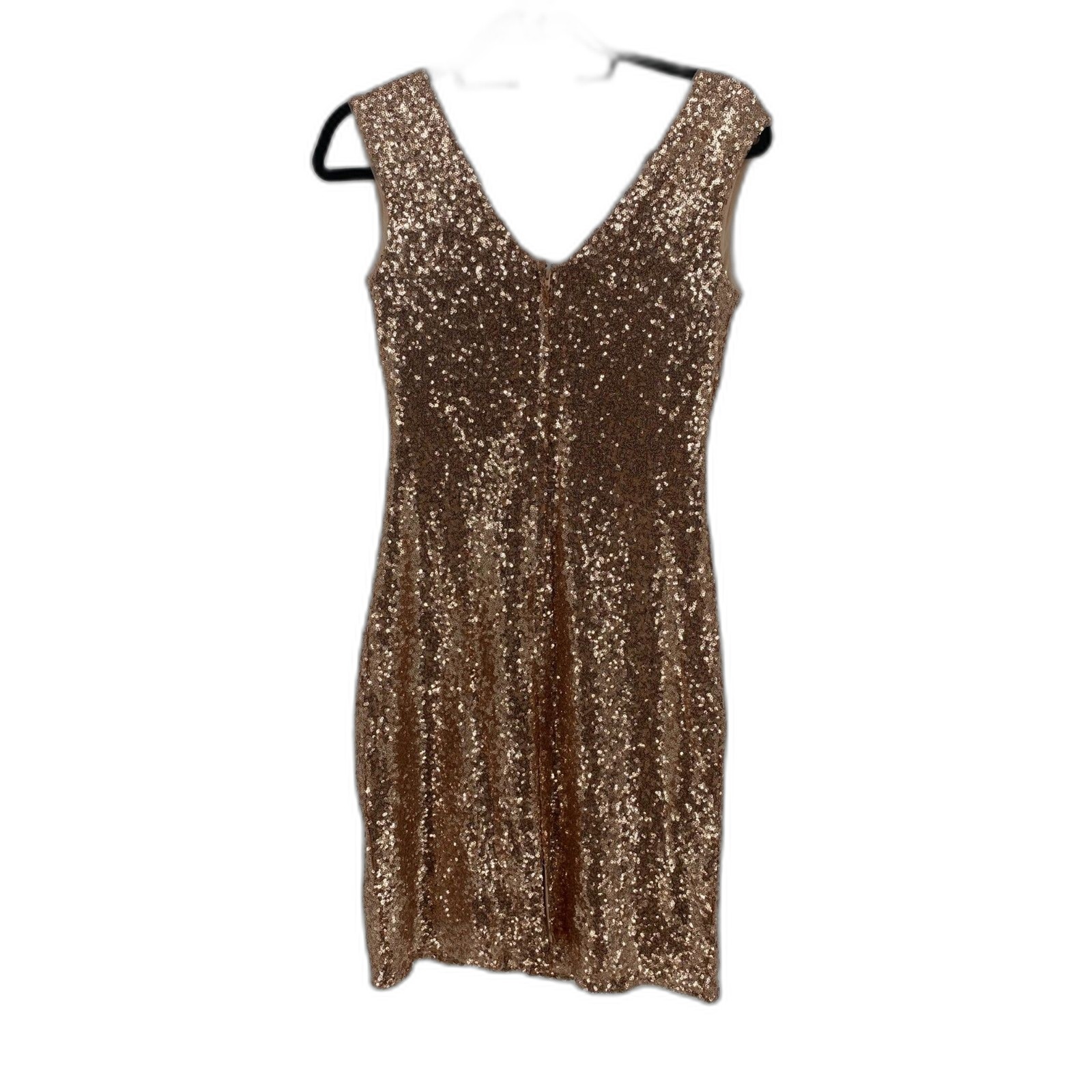 Christina Wu rose gold sequin mini dress bodycon silhouette Cocktail SZ 6