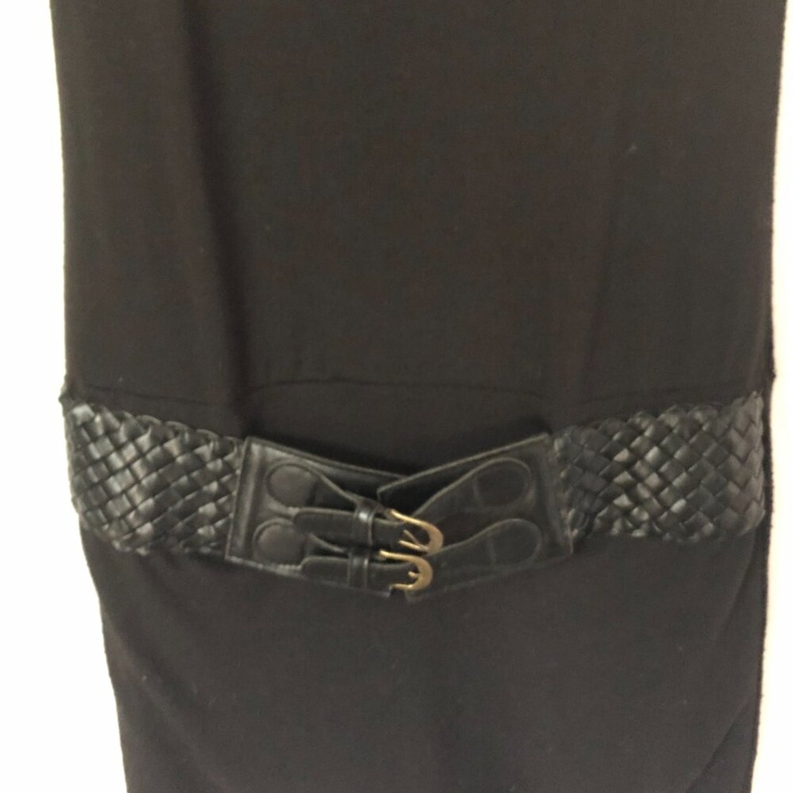 Bella D Black Sweater Dress with Attached Black Belt at Hips Stretch Sz L