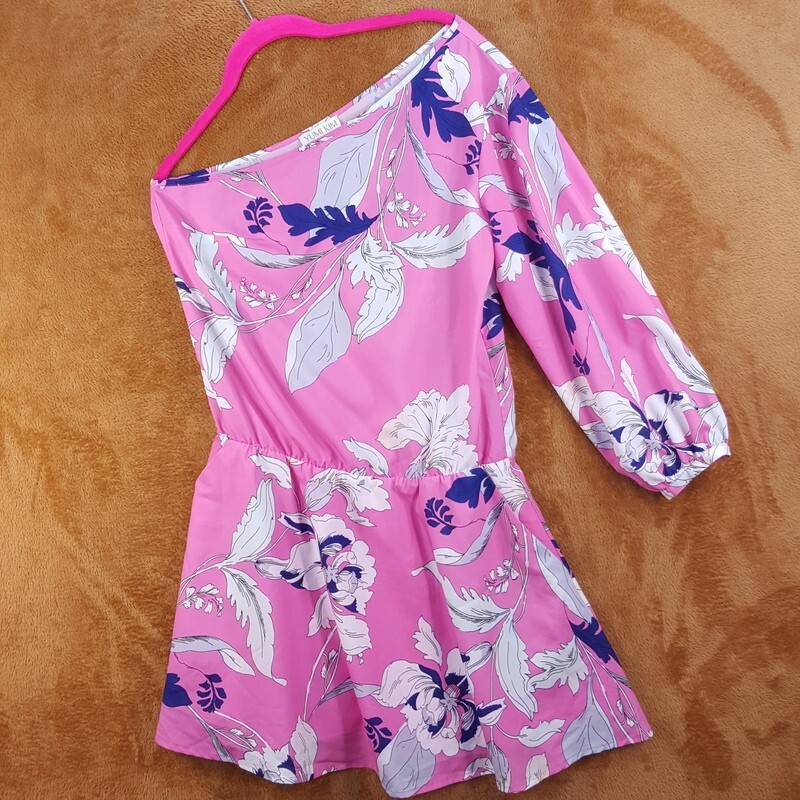 YUMI KIM Dress Womens Medium Pink Floral Mini One Shoulder EASTERN GARDEN
