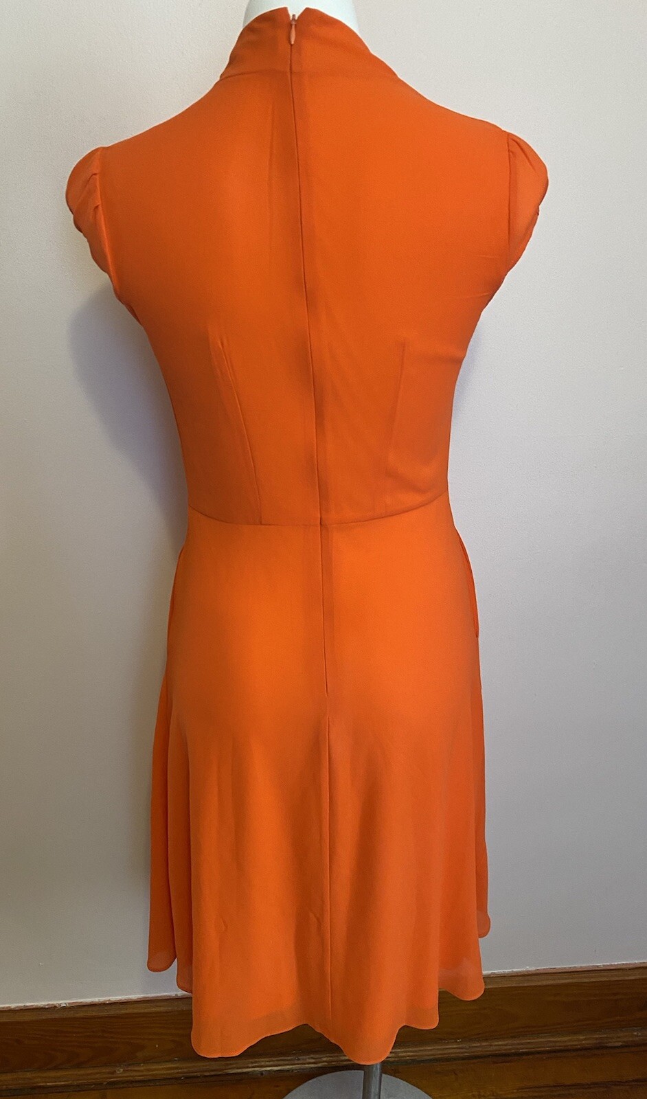 Newbury Street Orange Lined Cap Sleeve Fit Flare Cut Out Midi pocket Dress XS/2