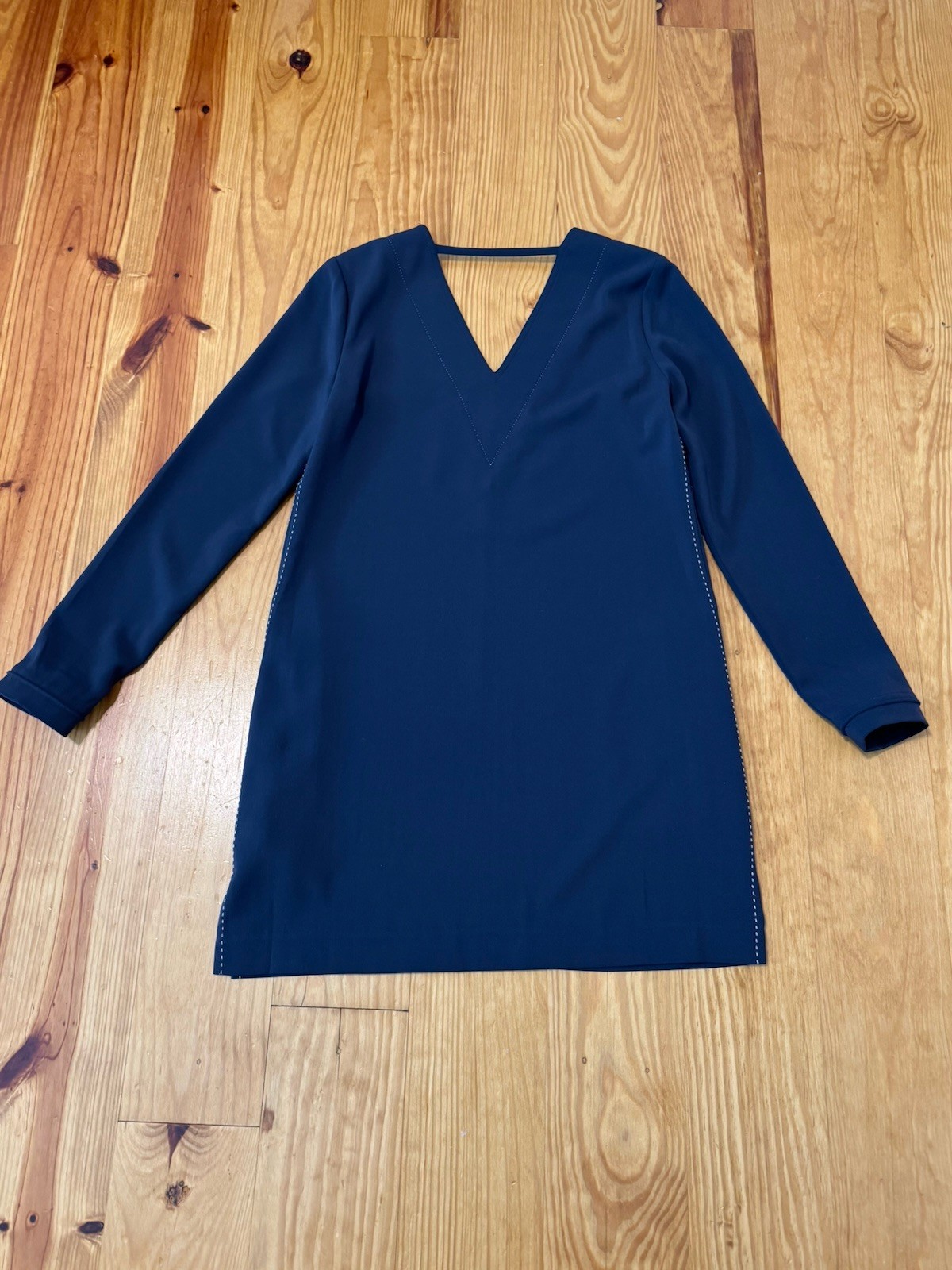 Brochu Walker Exposed Stitching V-Neck Mini Dress Slate Gray Blue Women’s Size S