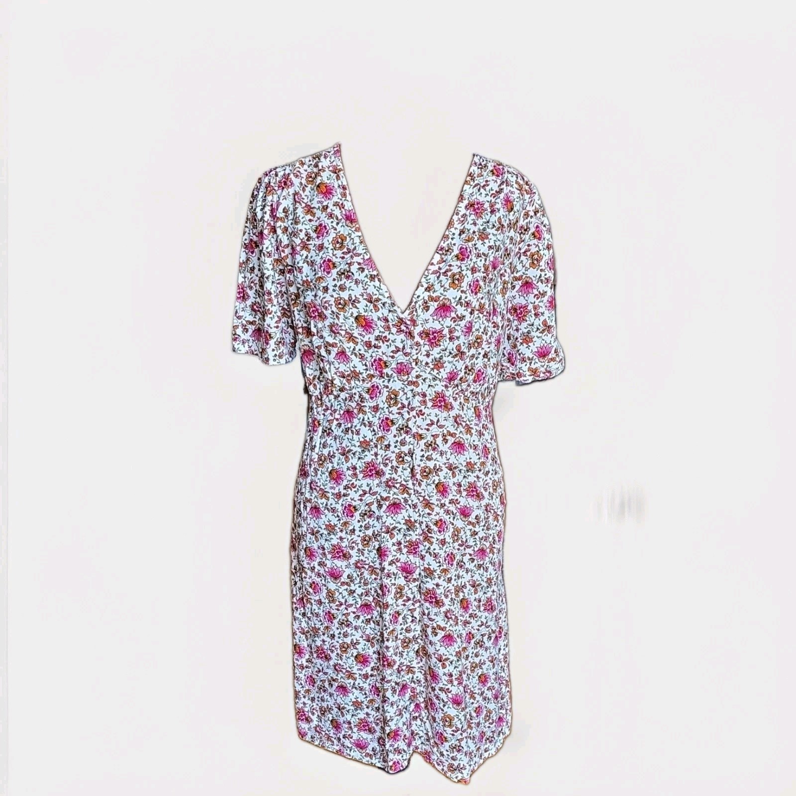 Old Navy Floral V-Neck Short Puff Sleeve Shift Dress Knee Length Size L