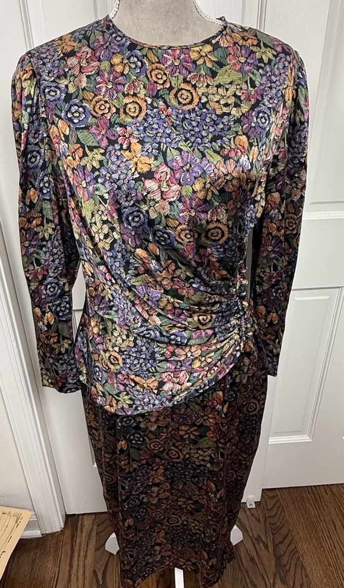 Vintage Adele Simpson Silk Floral Print Dress Size 10 See Measurements Career