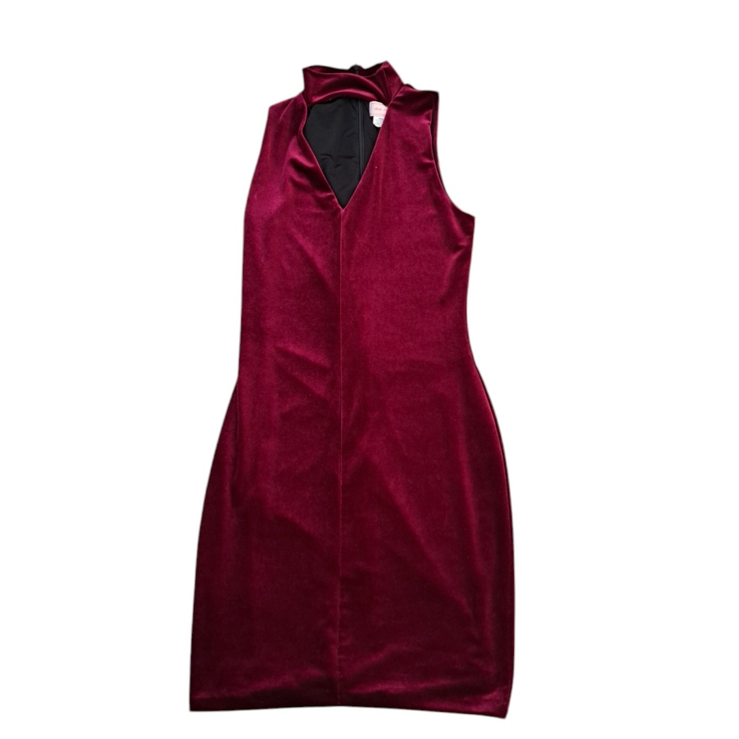 Love..ady Maroon Velvet Sleeveless Stand Up Collar With V Cut Dress Size Small