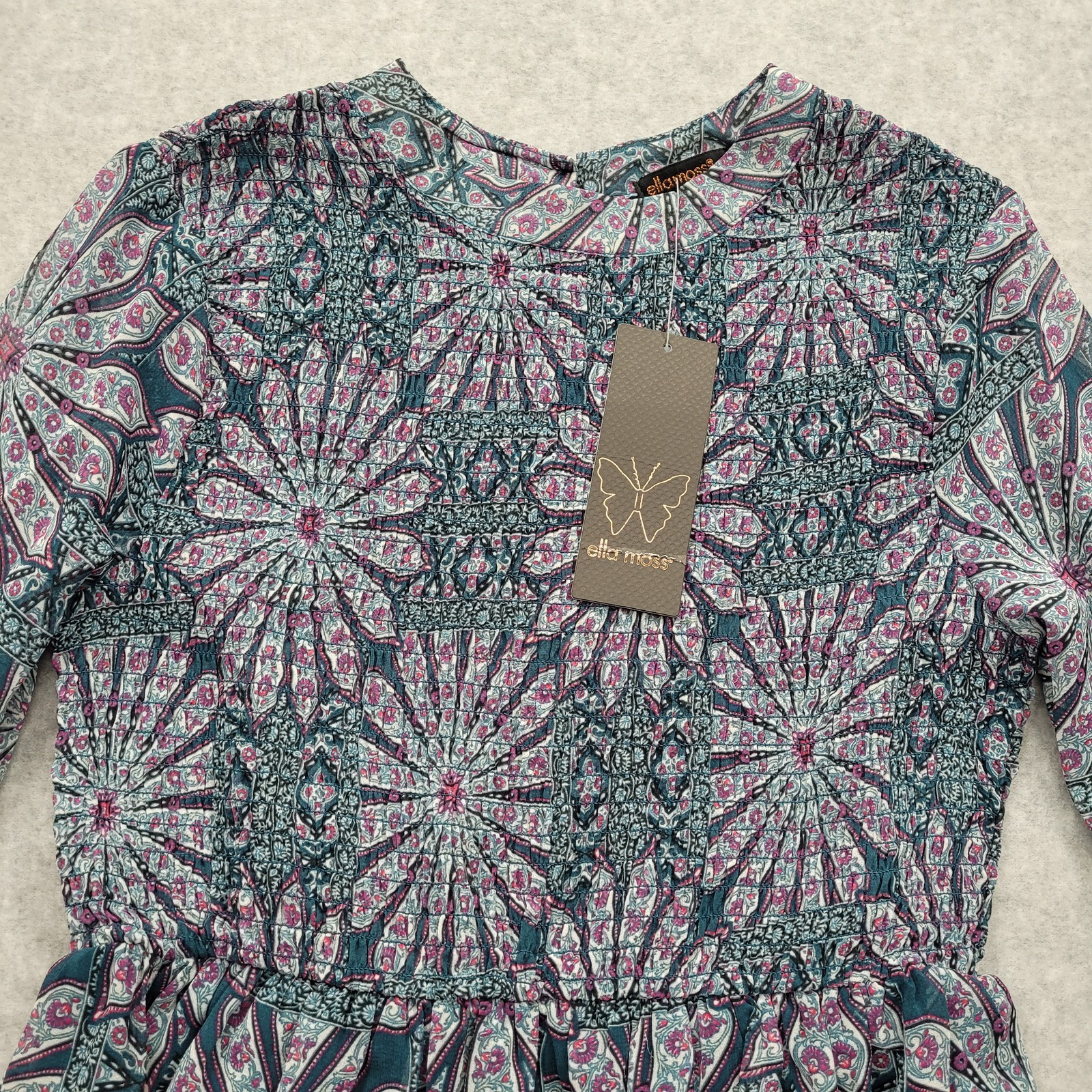Ella Moss Blue Smock Dress Women’s Size 12 Floral Design NWT