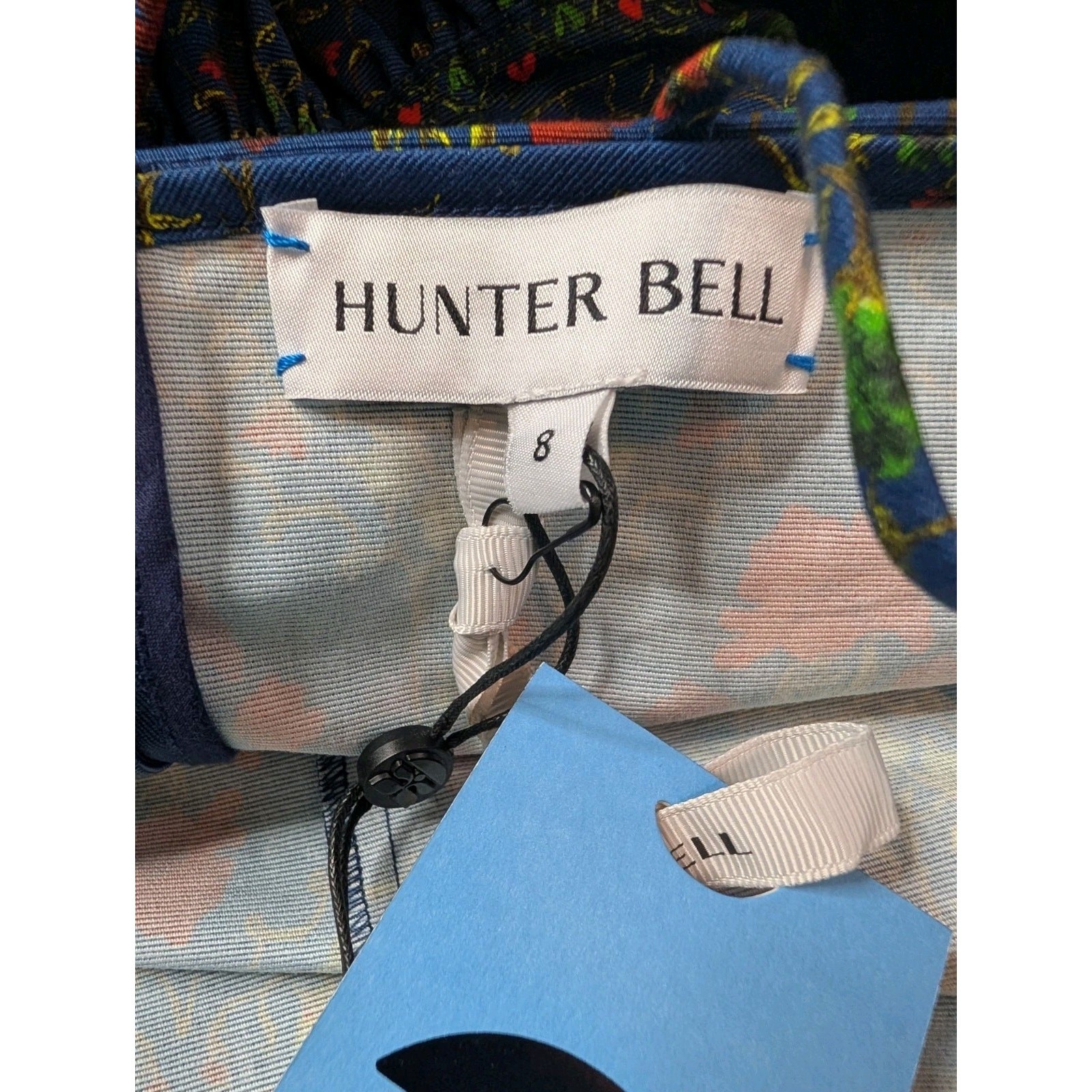 Hunter Bell Midnight Garden Midi Dress Size 8 Blue Floral Tiered Tie Strap