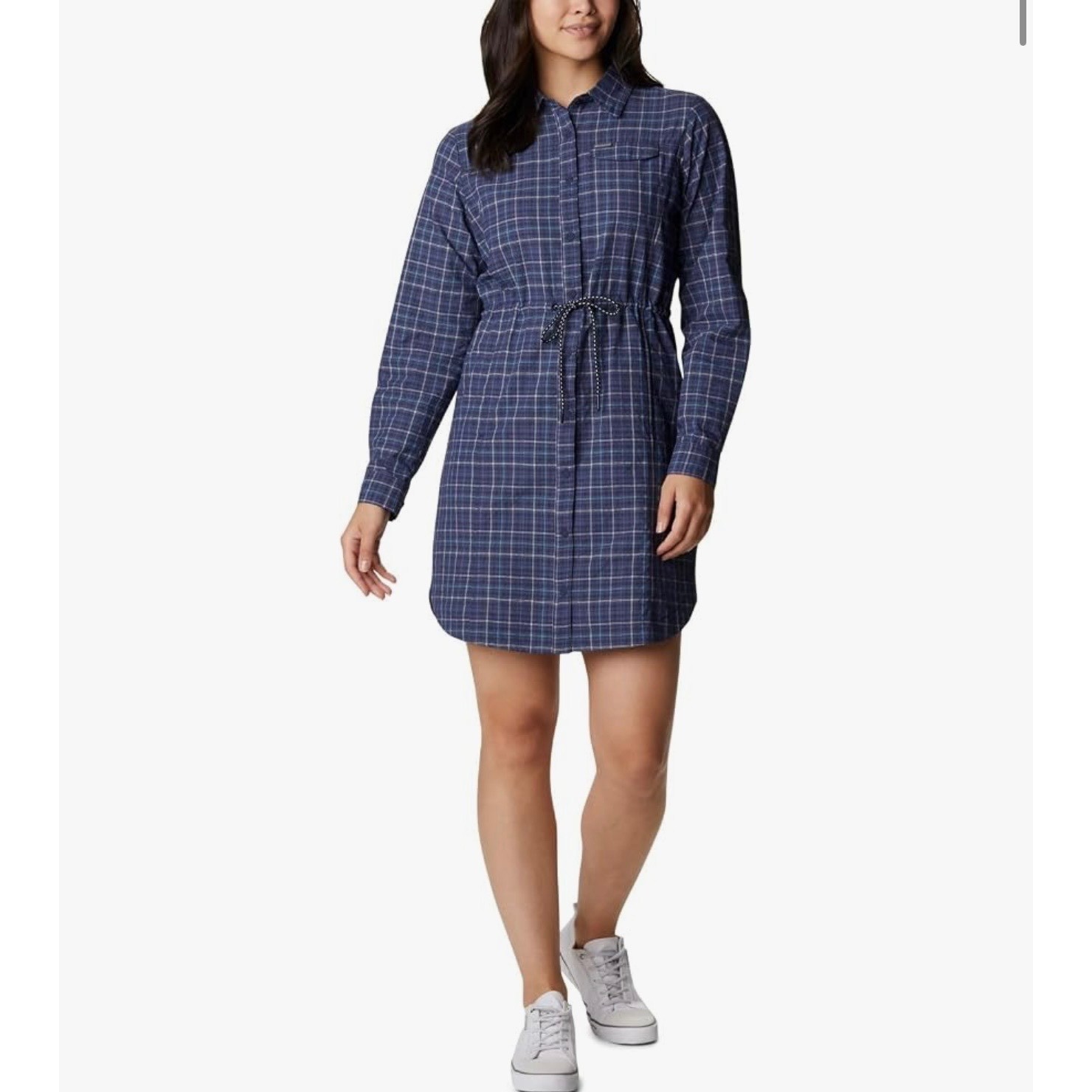 Columbia Women’s Silver Ridge Novelty Dress Navy Blue Plaid Shirtdress Size M