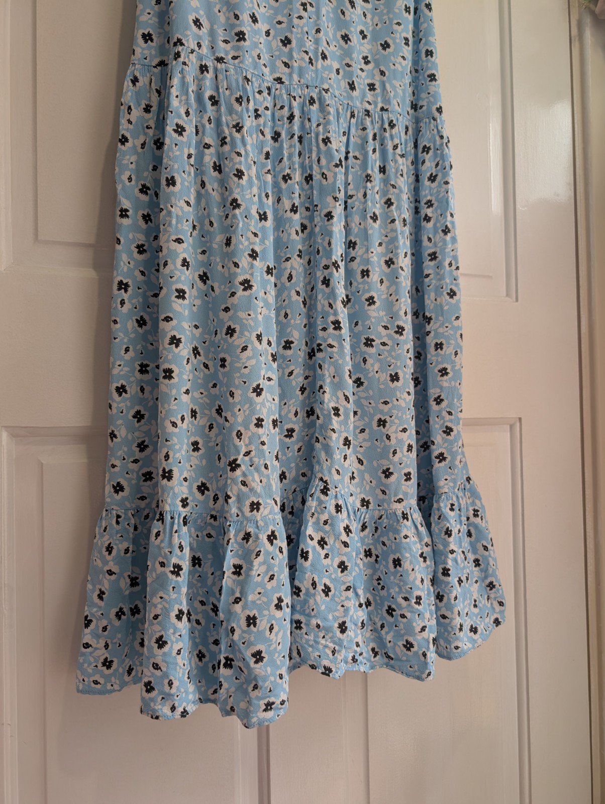 Topshop Blue Floral Tiered Summer Midi Dress Size 10 Ruffle Hem Floaty